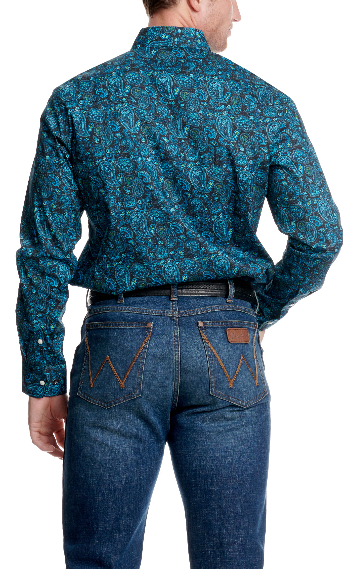 Rafter C Men's ProFlex45 Black & Turquoise Paisley Western Shirt - Image 1