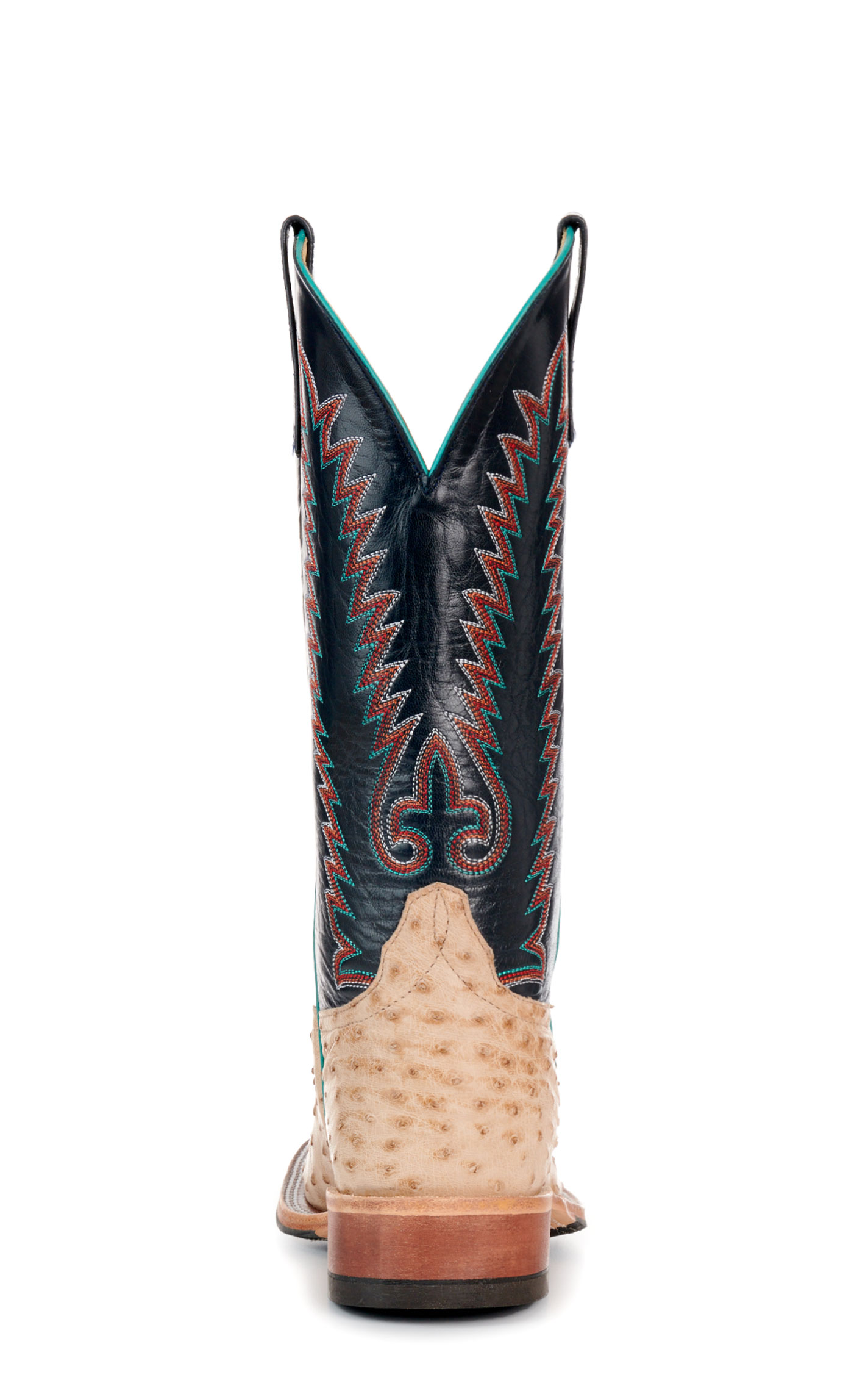 Anderson Bean Men's Navy and Tan Full Quill Ostrich Hybrid  Wide Square Toe Exotic Cowboy Boots - Image 1