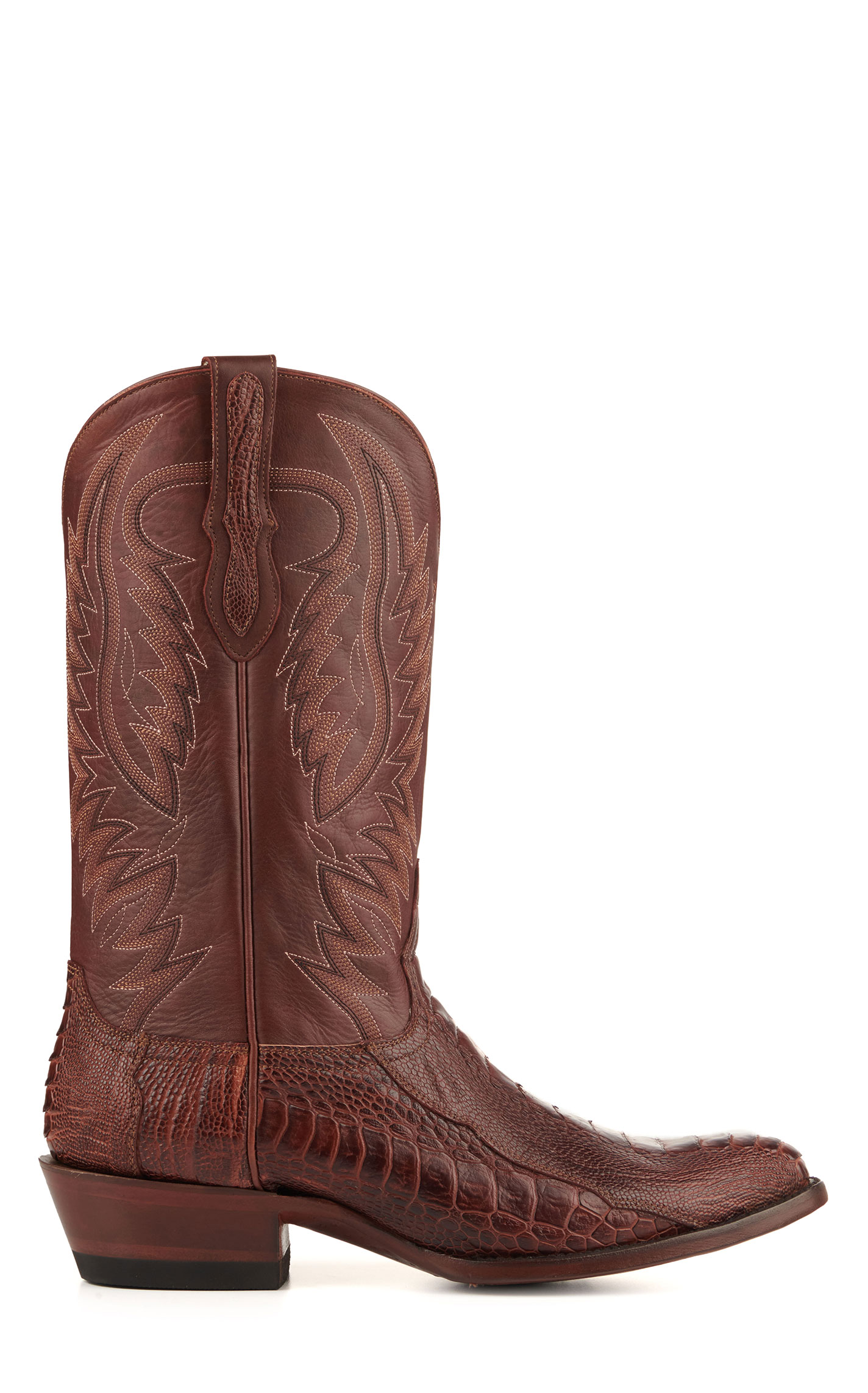 Cavender's Men's Brandy Ostrich Leg R-Toe Exotic Cowboy Boots - Image 1