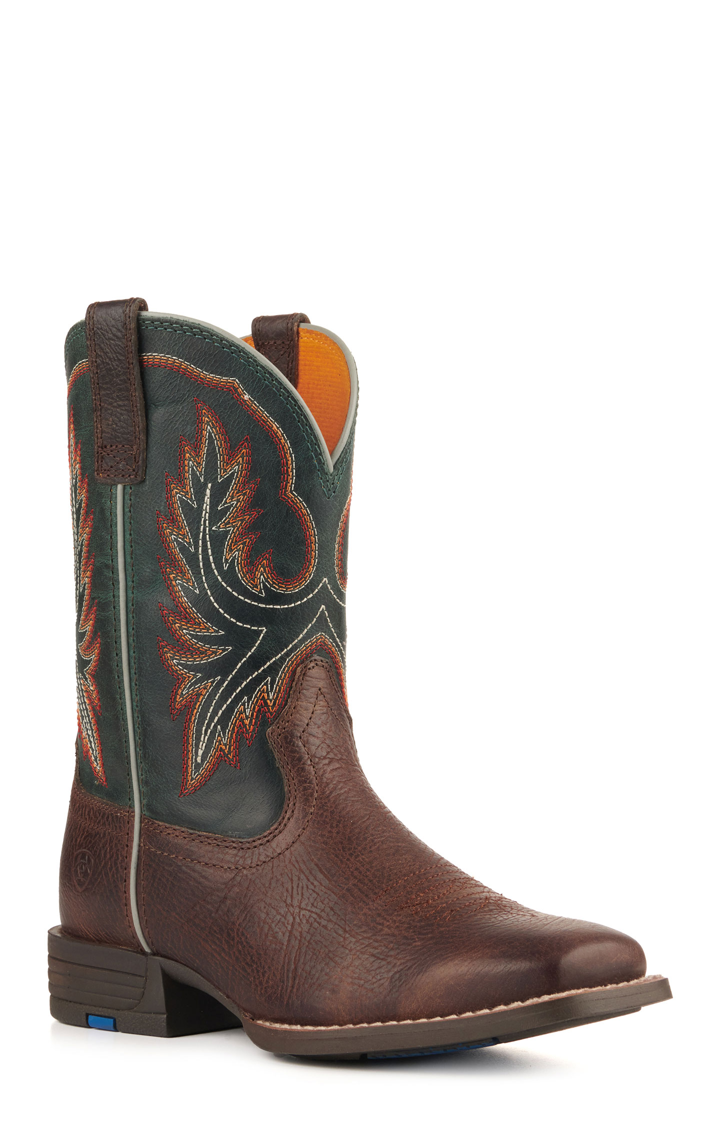 Ariat Kids' Wilder Brown and Deep Teal Green Shock Shield Wide Square Toe Cowboy Boots - Image 1