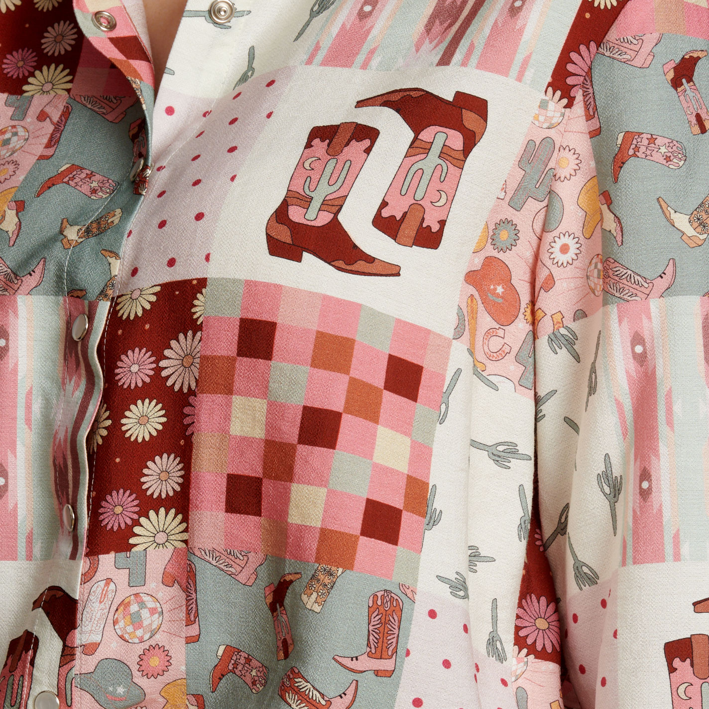 Rockin C Women's Cream And Rose Patchwork Print Shirt - Image 1