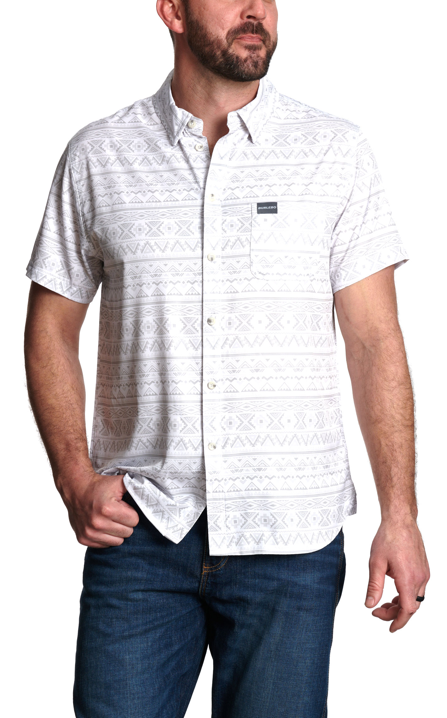 Burlebo Men's White Aztec Print Performance Shirt - Image 1