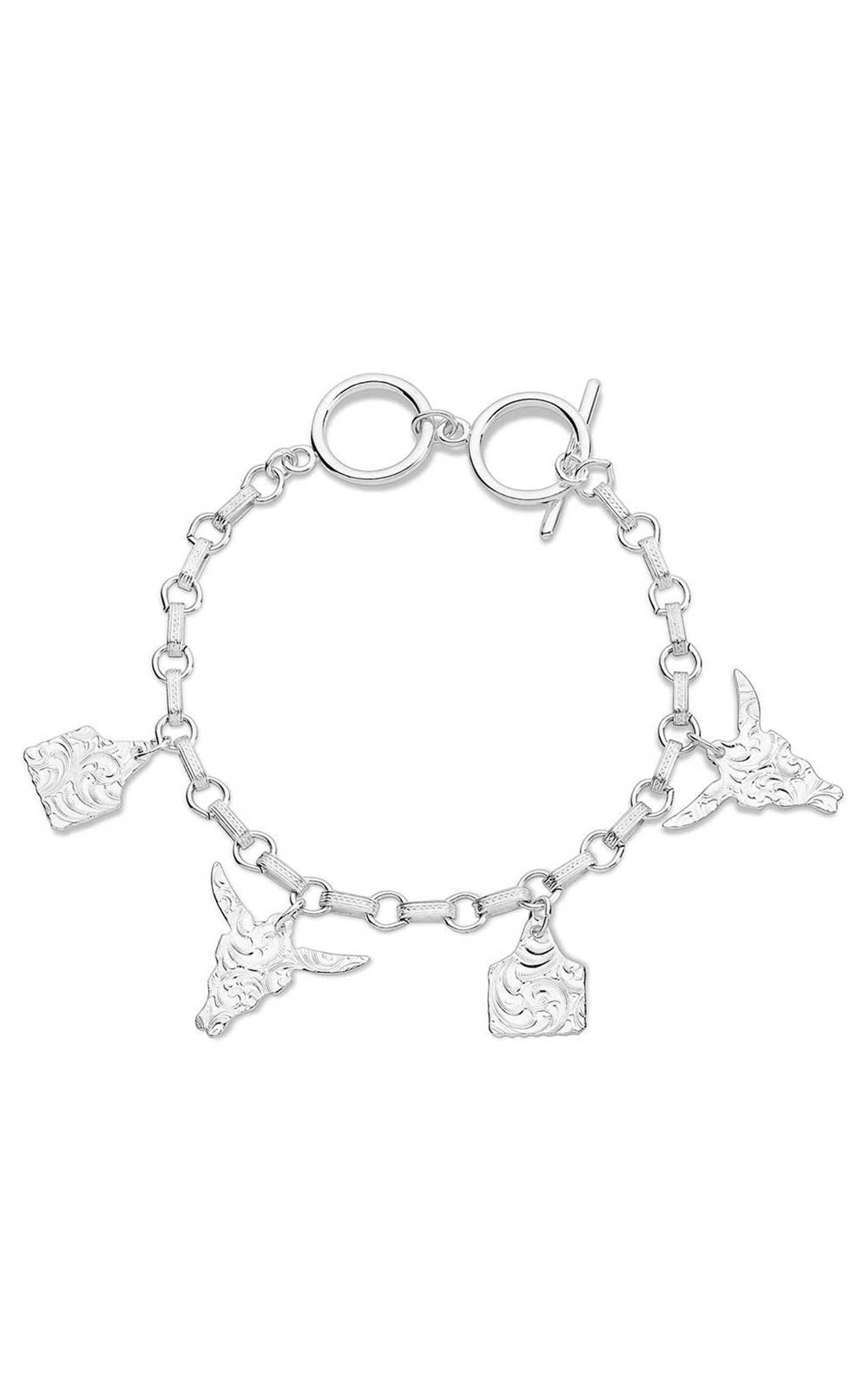 Montana Silversmiths Silver Longhorn & Cow Tag Charm Bracelet - Image 1