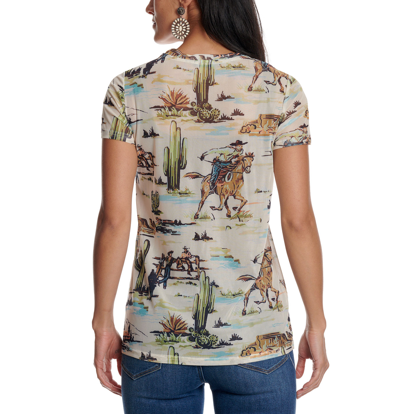 Fashion Express Women's Beige Cowboy Print T-Shirt - Image 1