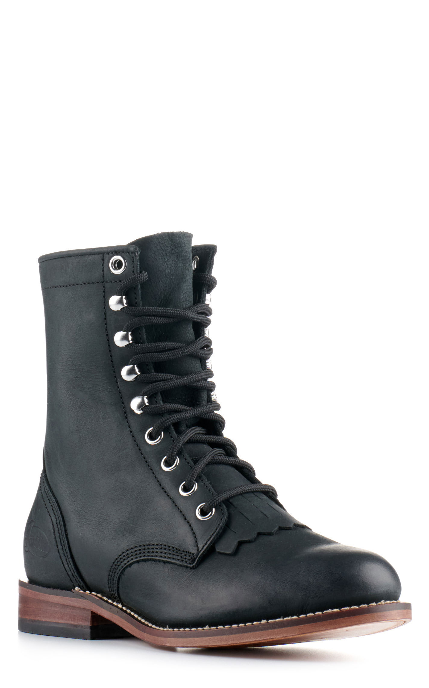 Justin Women's McKean Black Round Toe Lace Up Roper Boot - Image 1