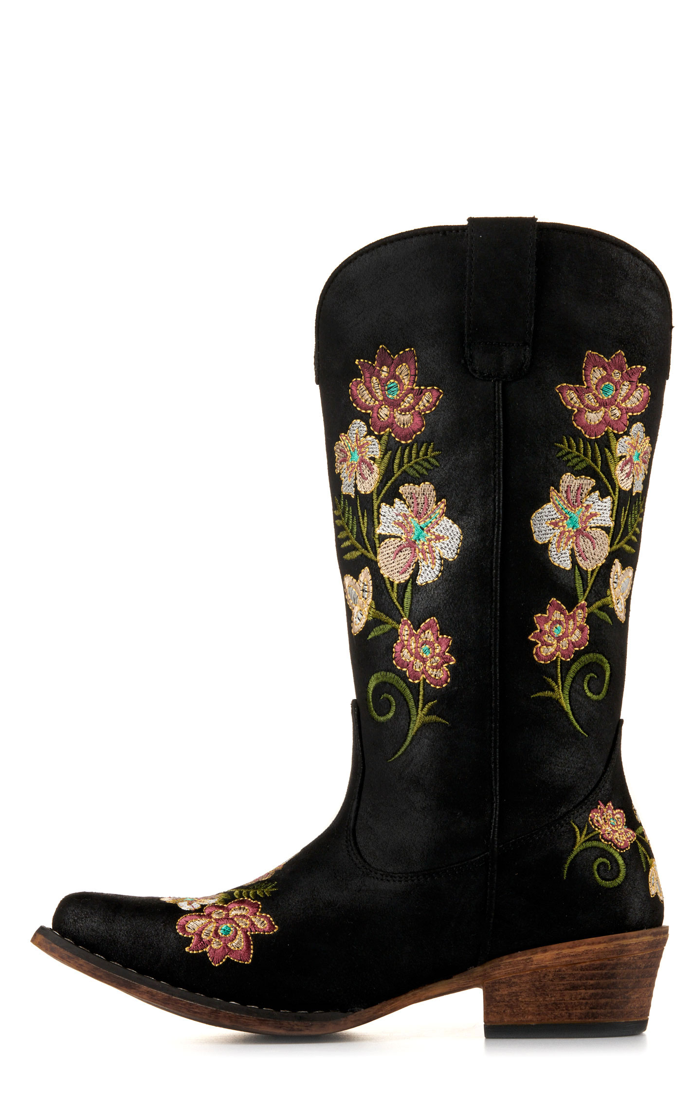 Roper Women's Riley Floral Black with Floral Embroidery Snip Toe Cowboy Boots - Image 1