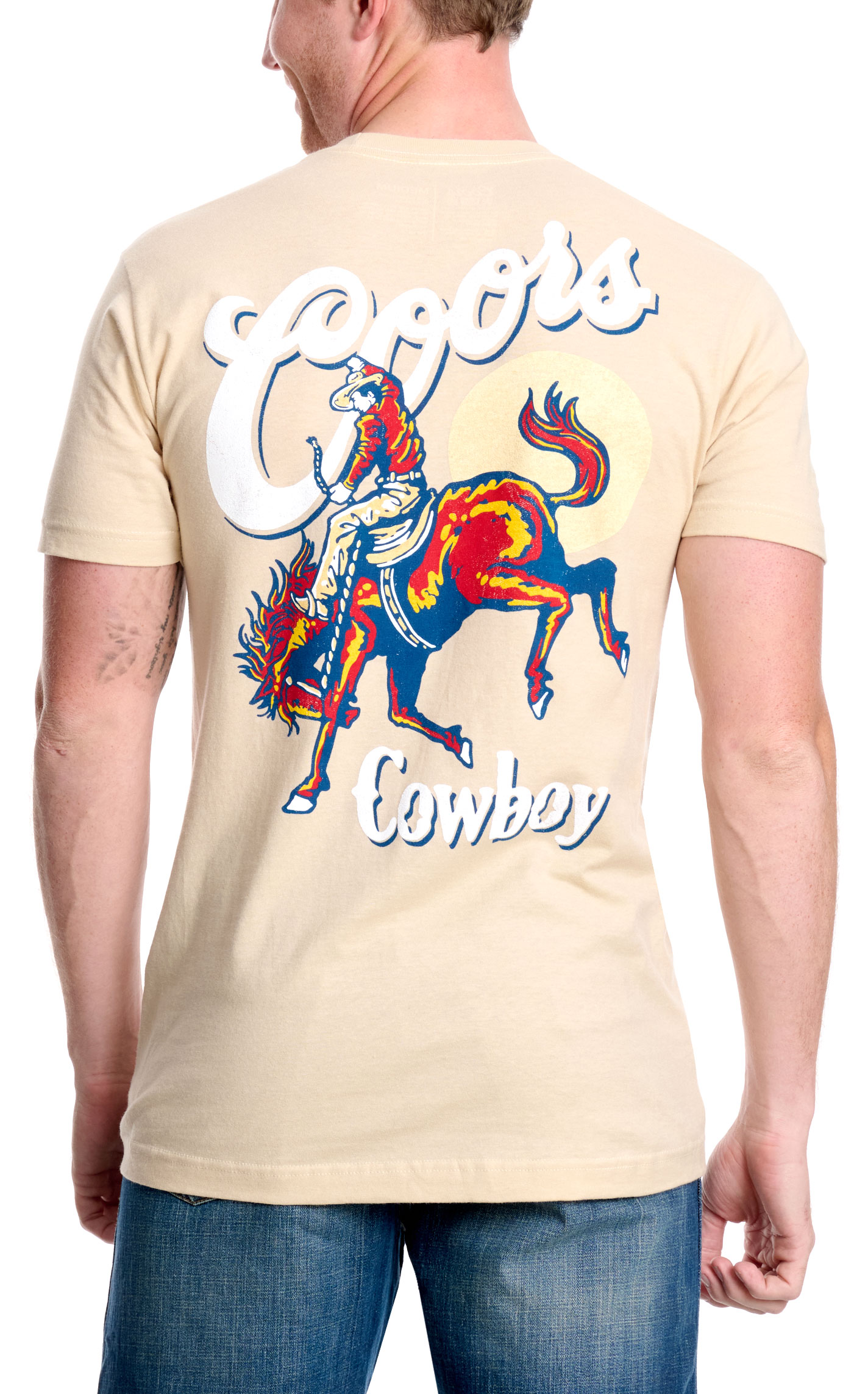 Brew City Men's Sand Coors Cowboy Graphic T-Shirt - Image 1