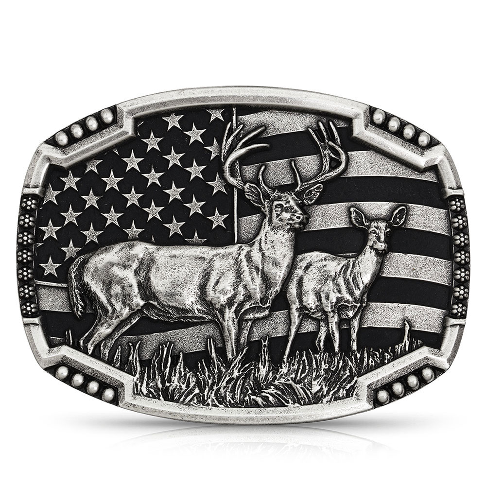 Montana Silversmith Attitude Silver Deer Flag Belt Buckle - Image 1