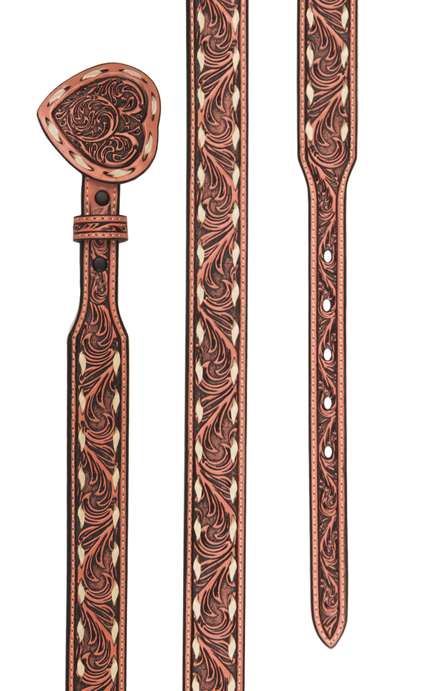 Angel Ranch Girl's Pink Floral Tooled Leather Matching Heart Buckle Belt - Image 1