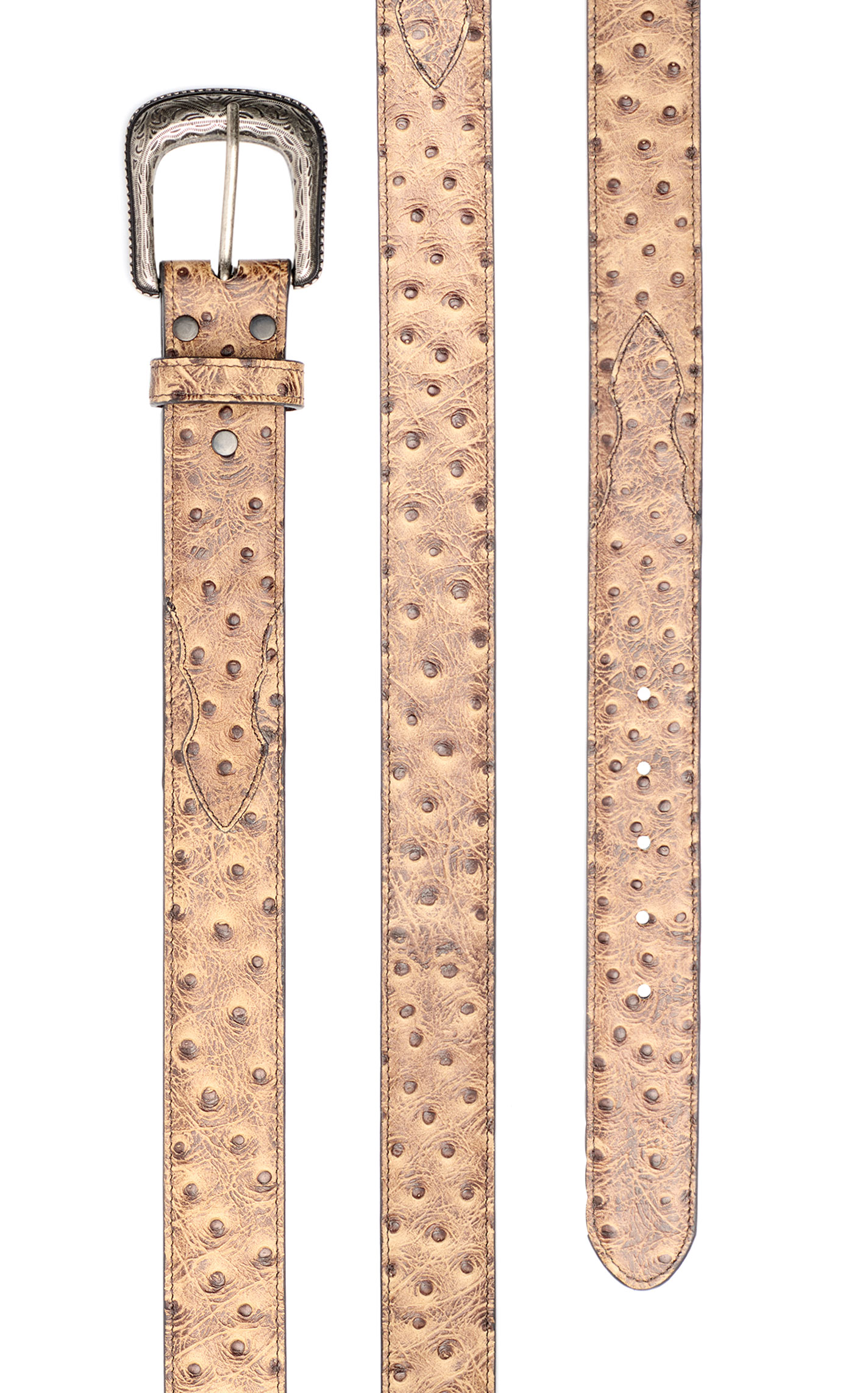Cavender's Men's Toasted Sand Ostrich Print Western Belt - Image 1