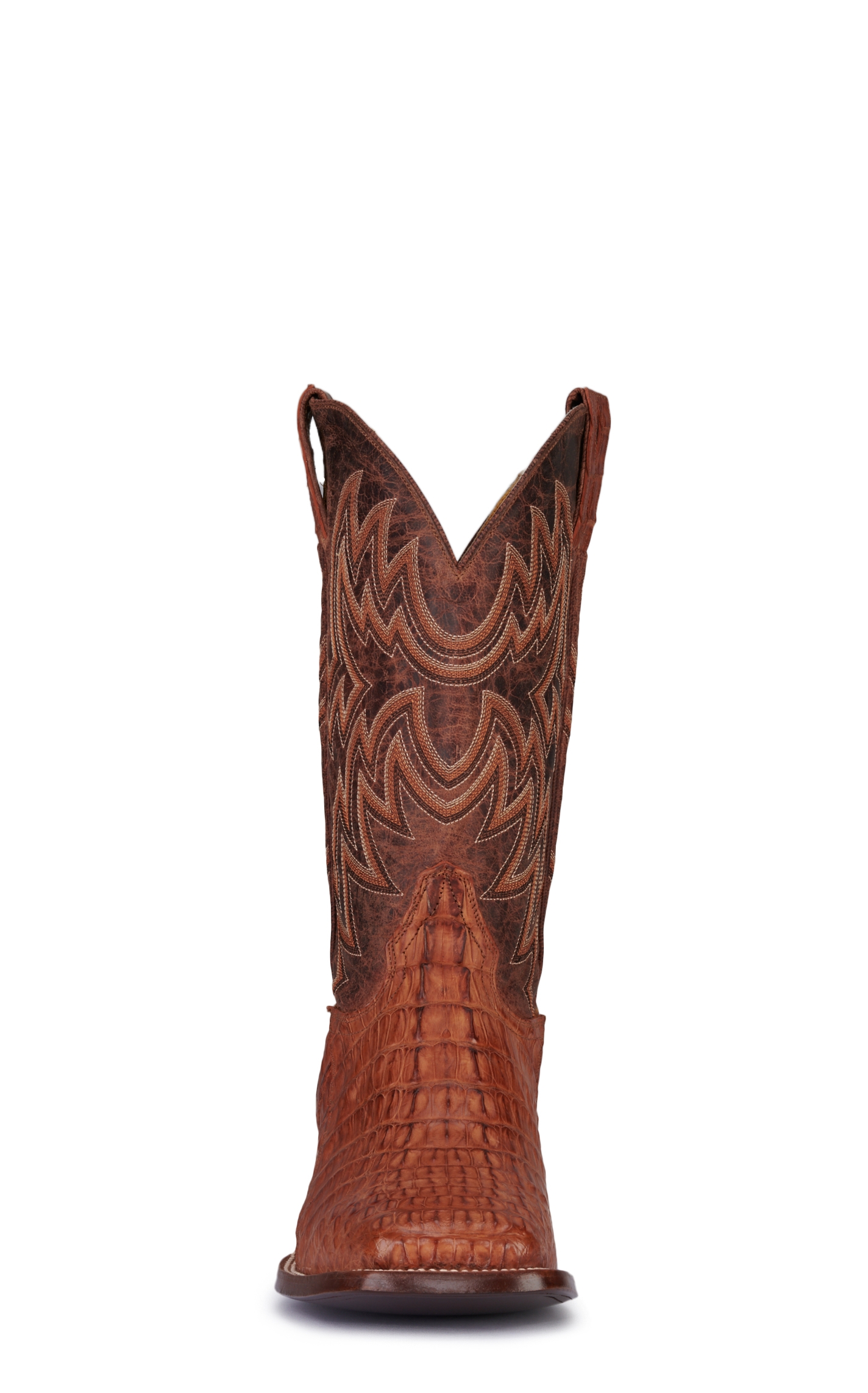 Cavender's Men's Cognac and Peanut Reverse Caiman Tail Wide Square Toe Exotic Cowboy Boot - Image 1