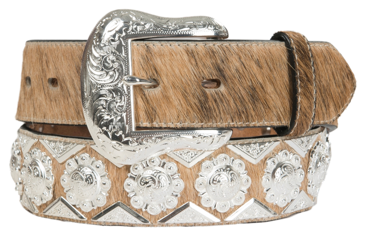 Ranger Belt Company Men's Brindle Cowhide with Show Silver Berry Concho Western Belt - Image 1