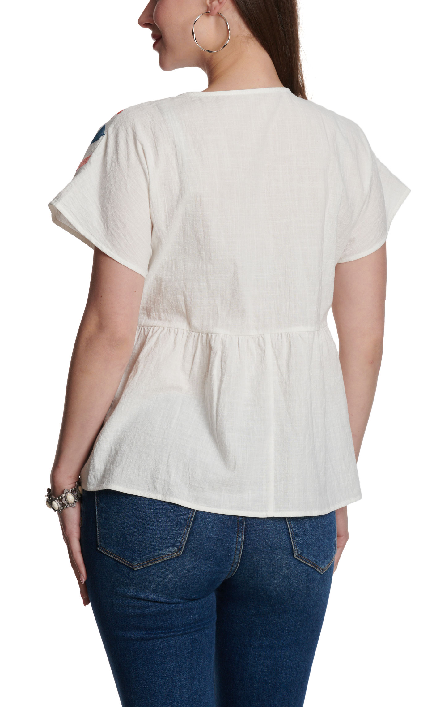 Rockin C Women's White Colorfully Embroidered Top - Image 1