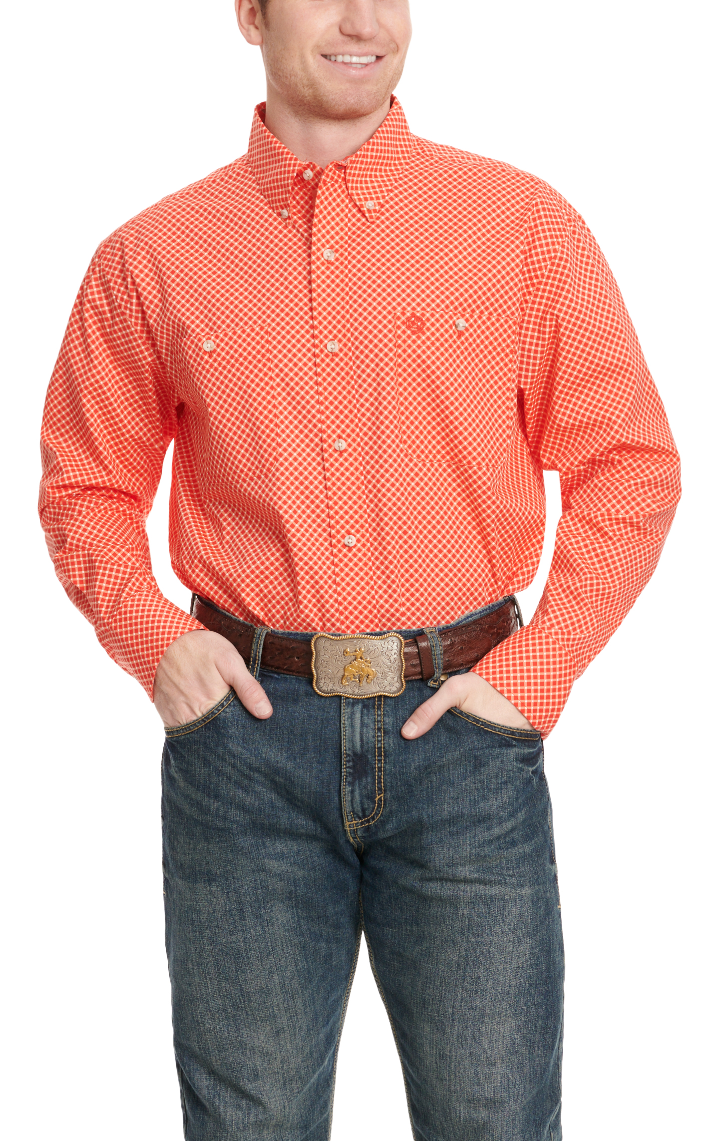 Wrangler Men's George Strait Collection Red & Orange Geo Print Long Sleeve Western Shirt - Image 1