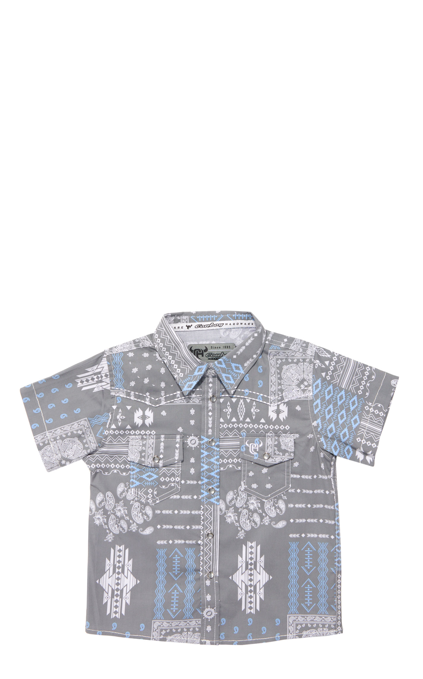 Cowboy Hardware Toddler Boy's Gray Aztec Bandana Print Shirt - Image 1