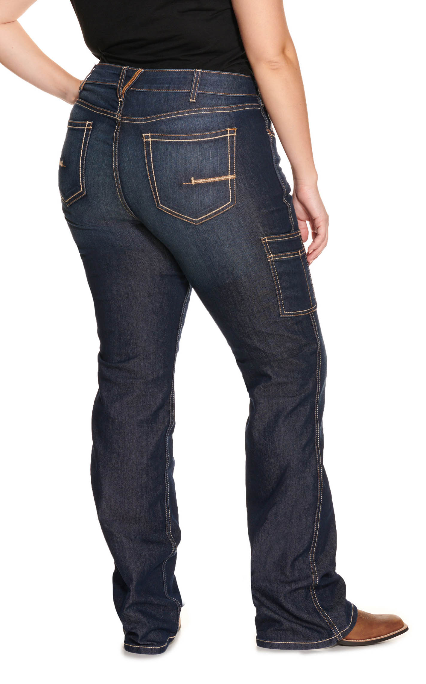 Ariat Rebar Women's DuraStretch Riveter Dark Wash Mid Rise Boot Cut Work Jeans - Image 1