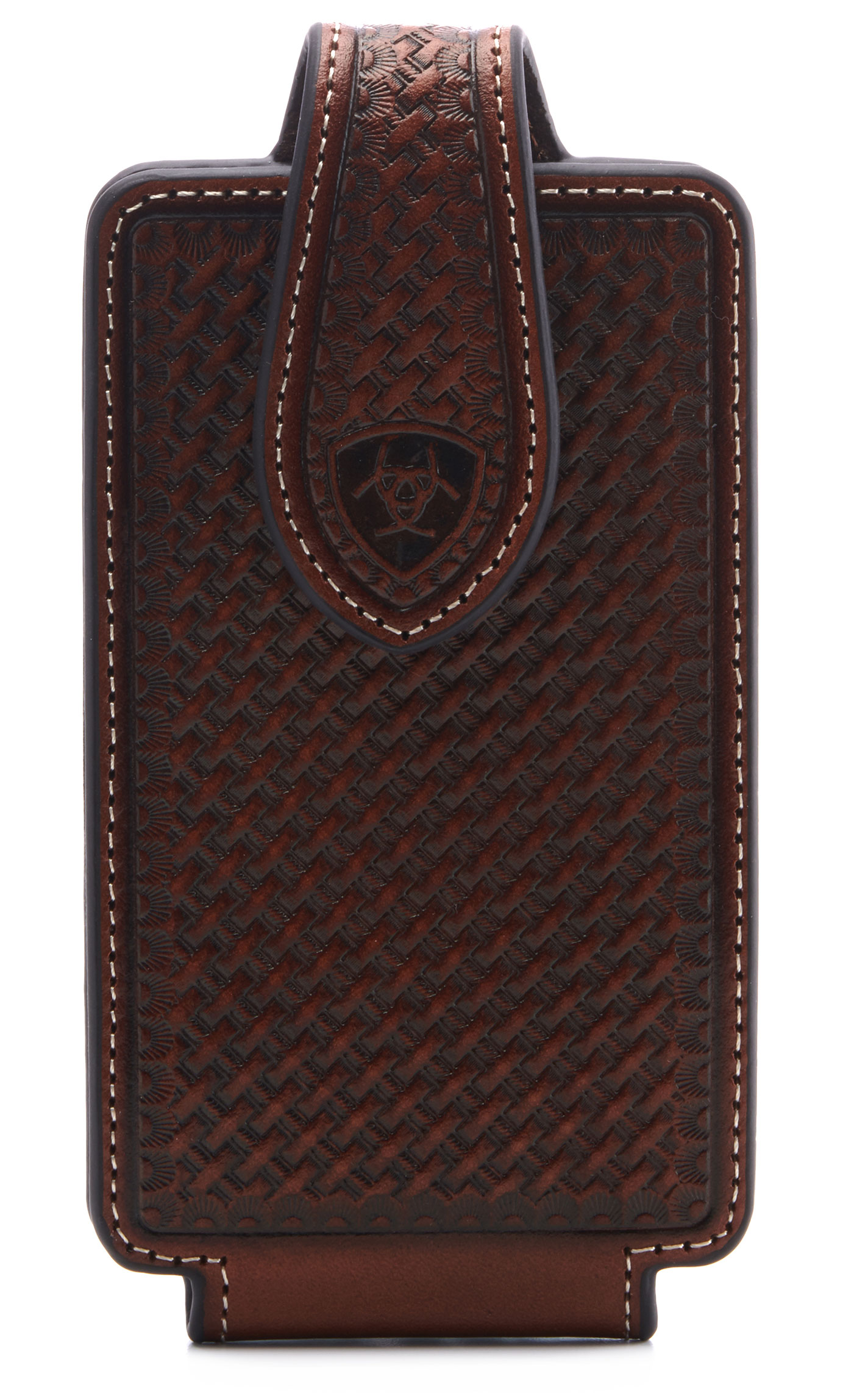 Ariat Brown Leather Basketweave Small Cell Phone Case - Image 1
