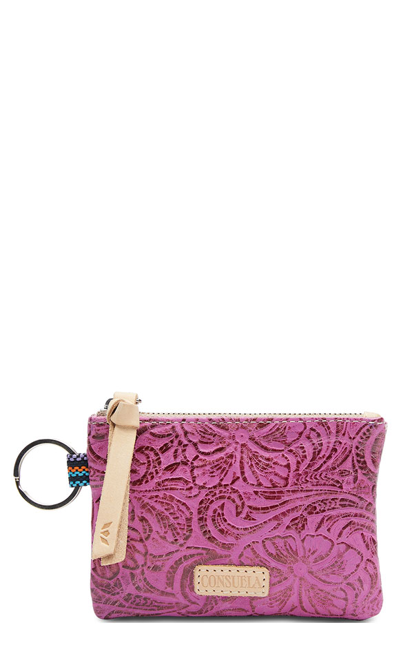 Consuela Mena Fuchsia Floral Tooled Leather & Keyring Pouch Bag - Image 1