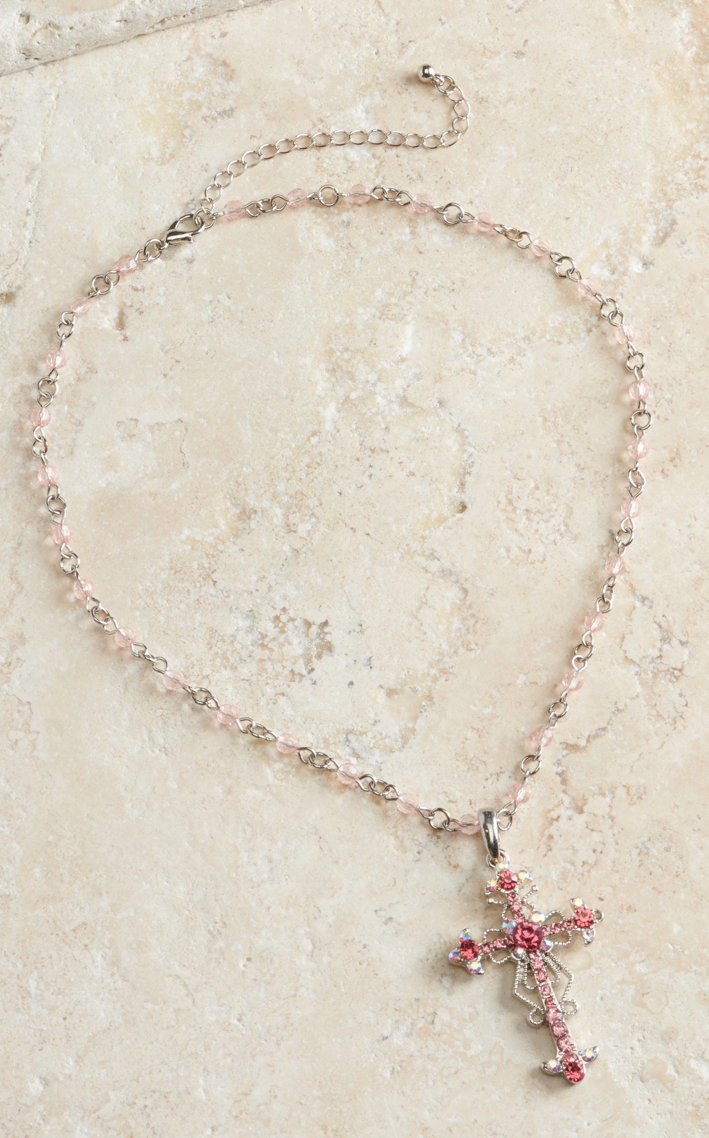 Blazin Roxx Women's Pink Crystal Cross Necklace & Earrings Set - Image 1