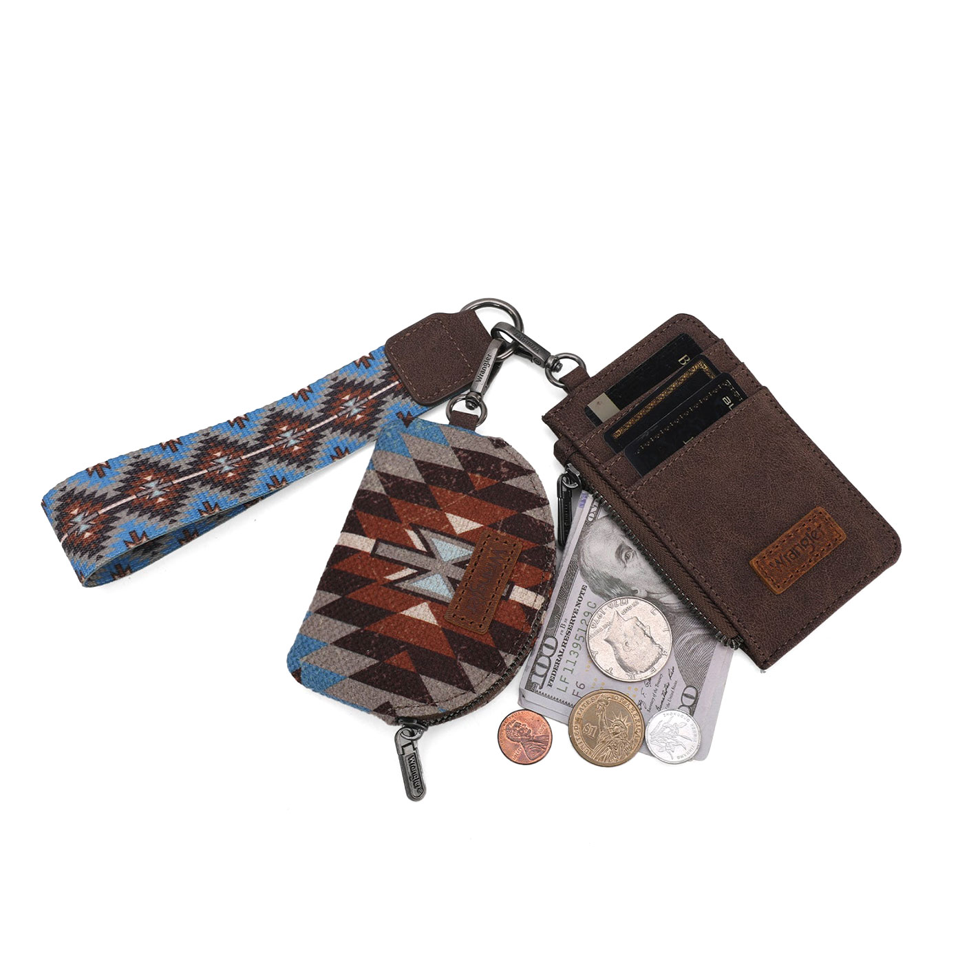 Wrangler Blue Skies & Coffee Aztec Wristlet Pouch Card Holder - Image 1