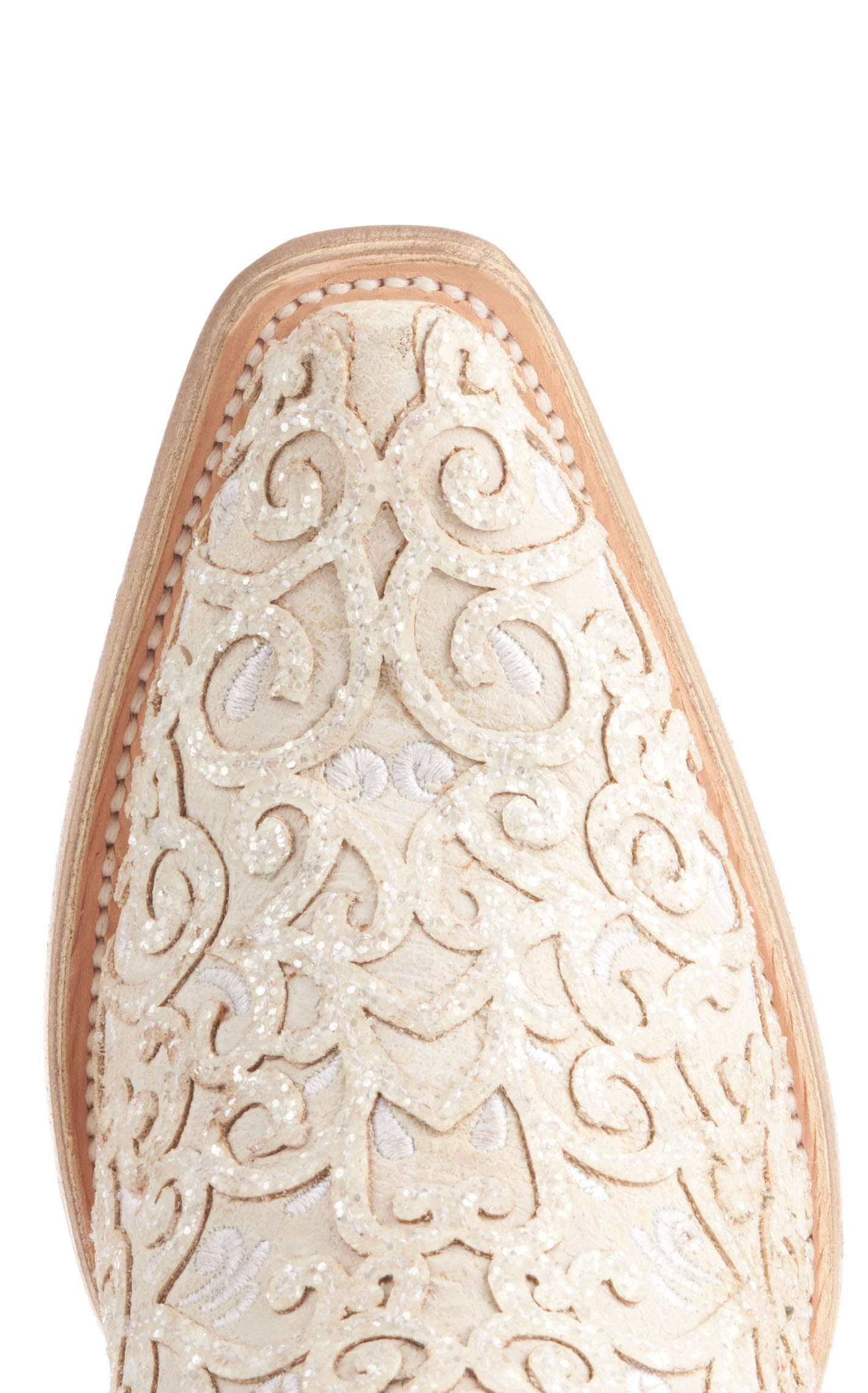 Corral Women's White with Glitter Overlay Black Light Snip Toe Cowboy Boots - Image 1