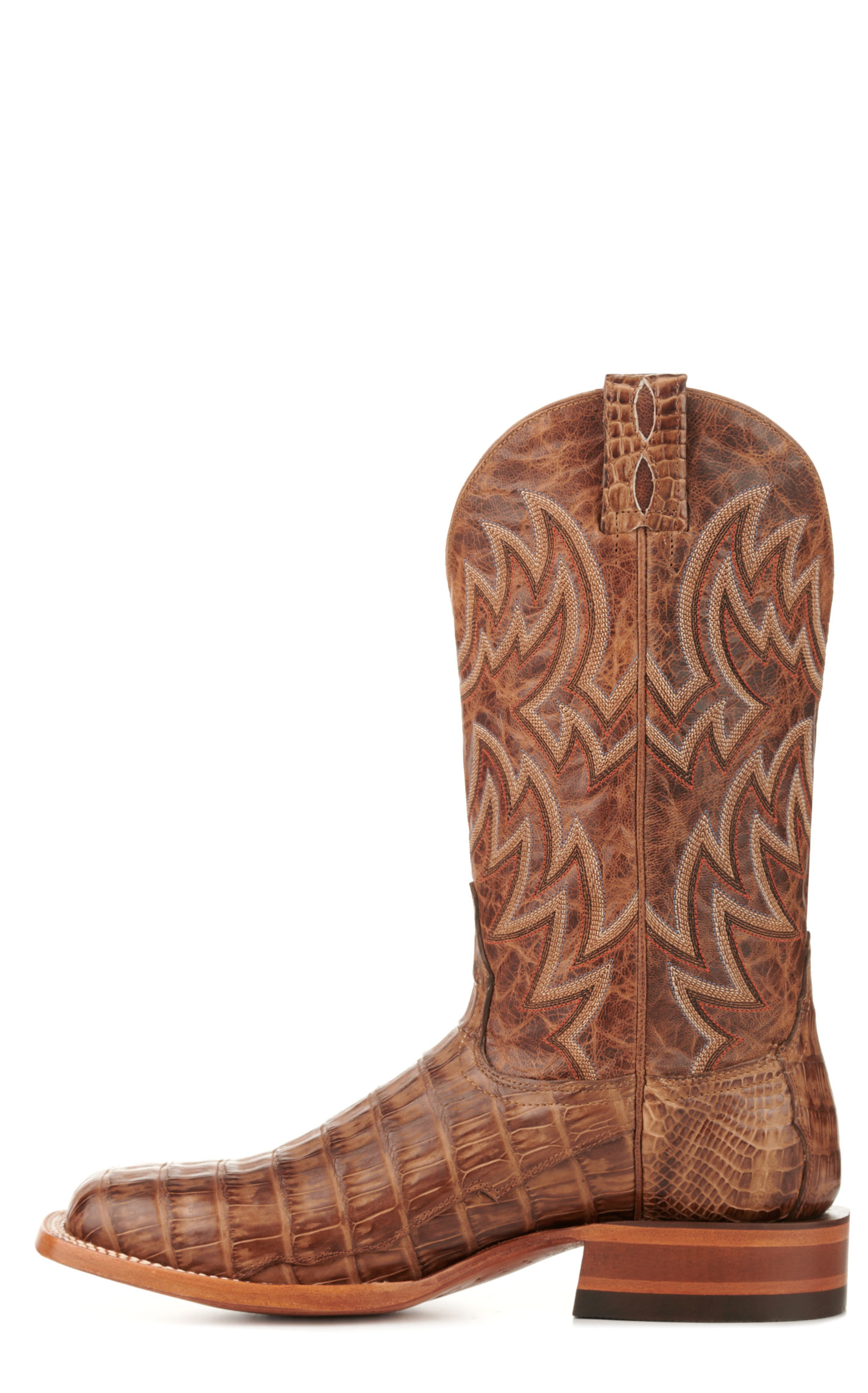 Cavender's Men's Orix Brown and Chestnut Caiman Belly Wide Square Toe Exotic Cowboy Boots - Image 1