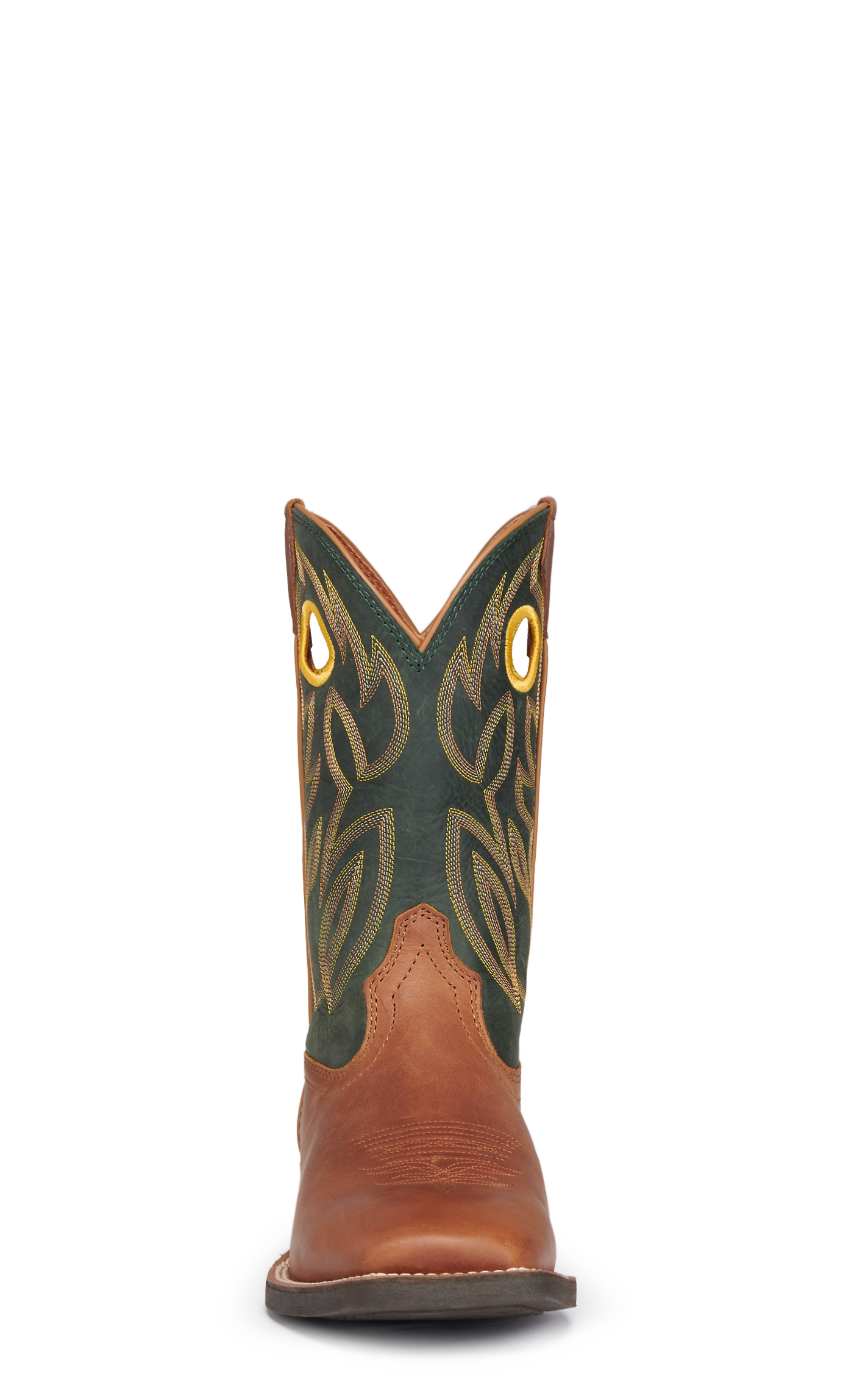 Justin Men's Bowline Tan and Green Wide Square Toe Cowboy Boots - Image 1