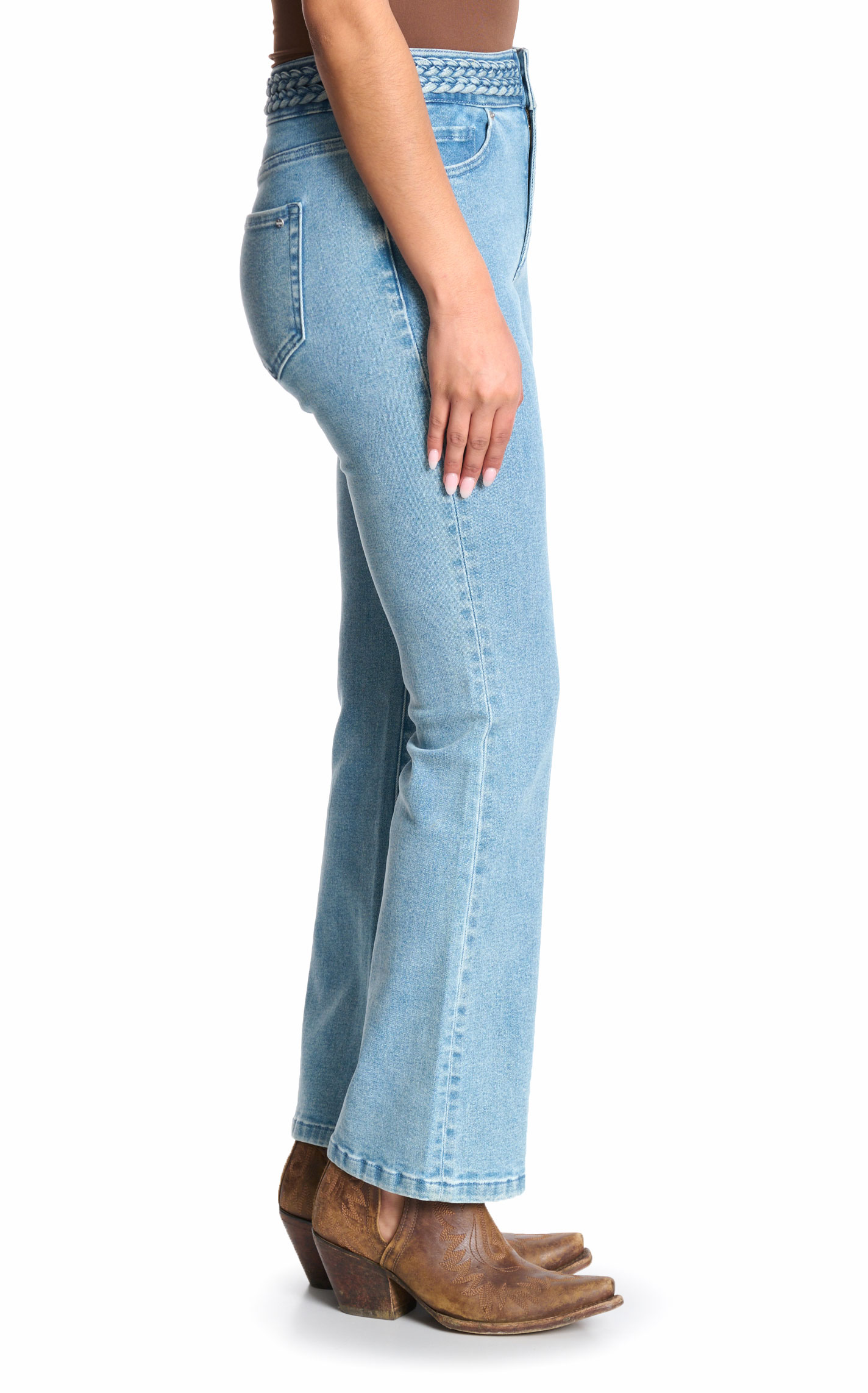 Mica Women's Light Wash Braided Waist Boot Cut Leg Jeans - Image 1