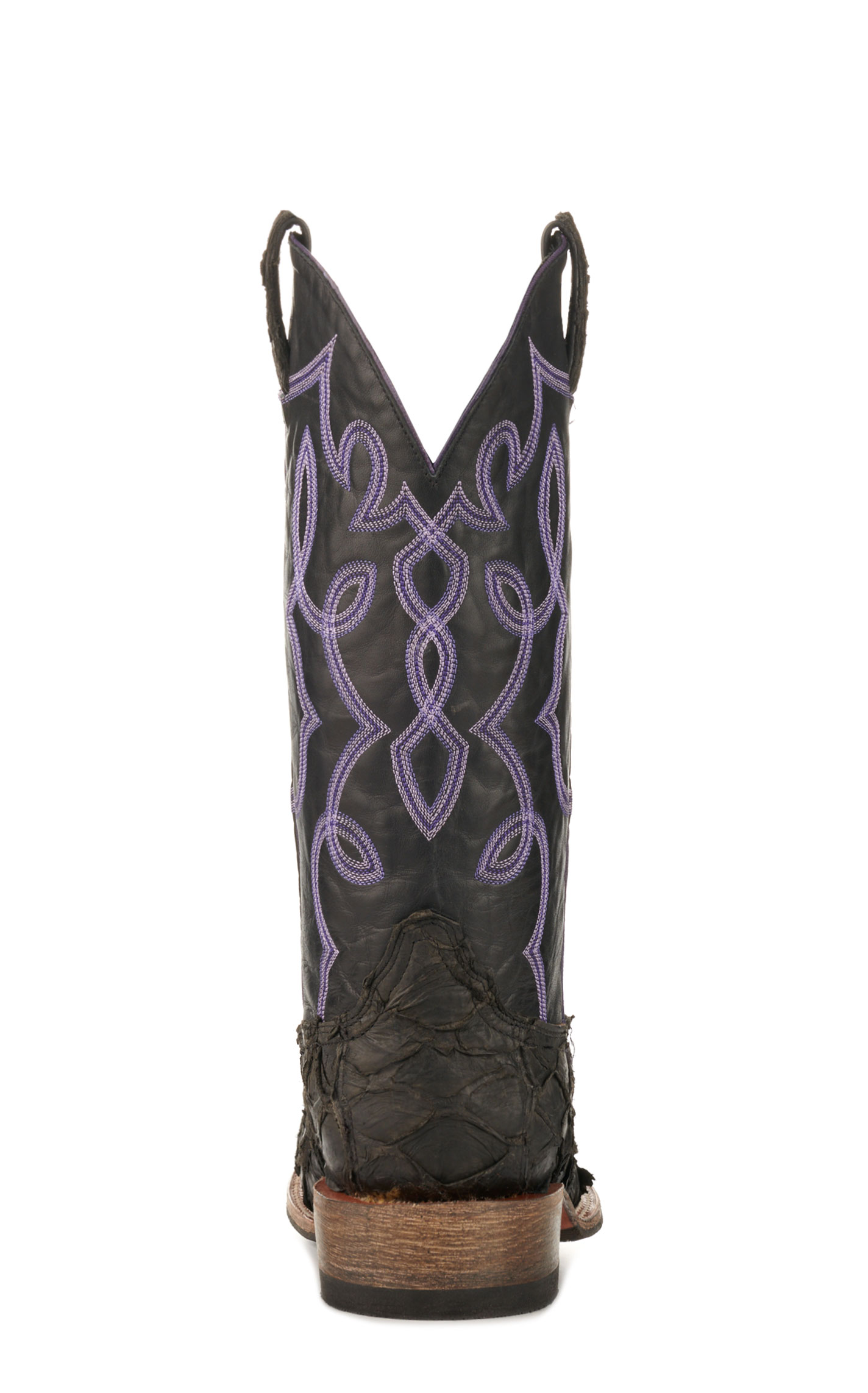 Cavender's Men's Black Leather and Pirarucu Wide Square Toe Exotic Cowboy Boots - Image 1