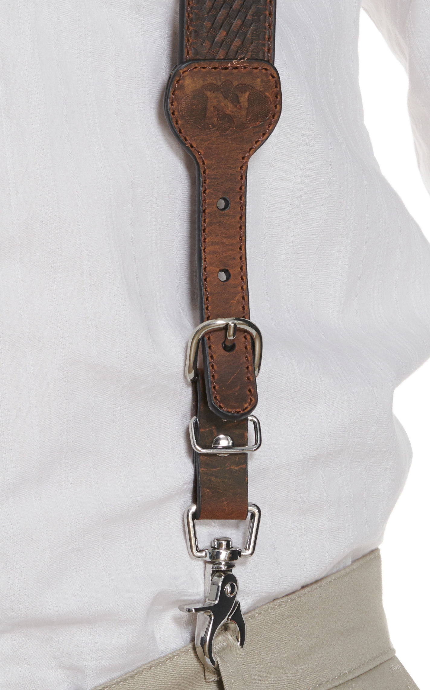 Nocona Brown Basket Weave Suspenders - Image 1