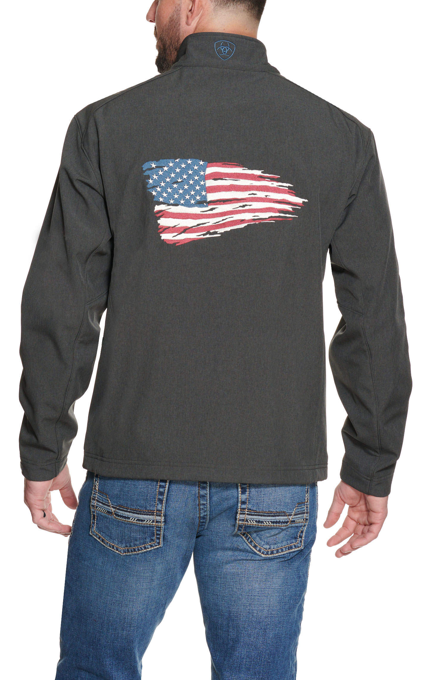 Ariat Men's Logo 2.0 Patriot Charcoal Gray with Embroidered Flag Concealed Carry Softshell Jacket - Image 1