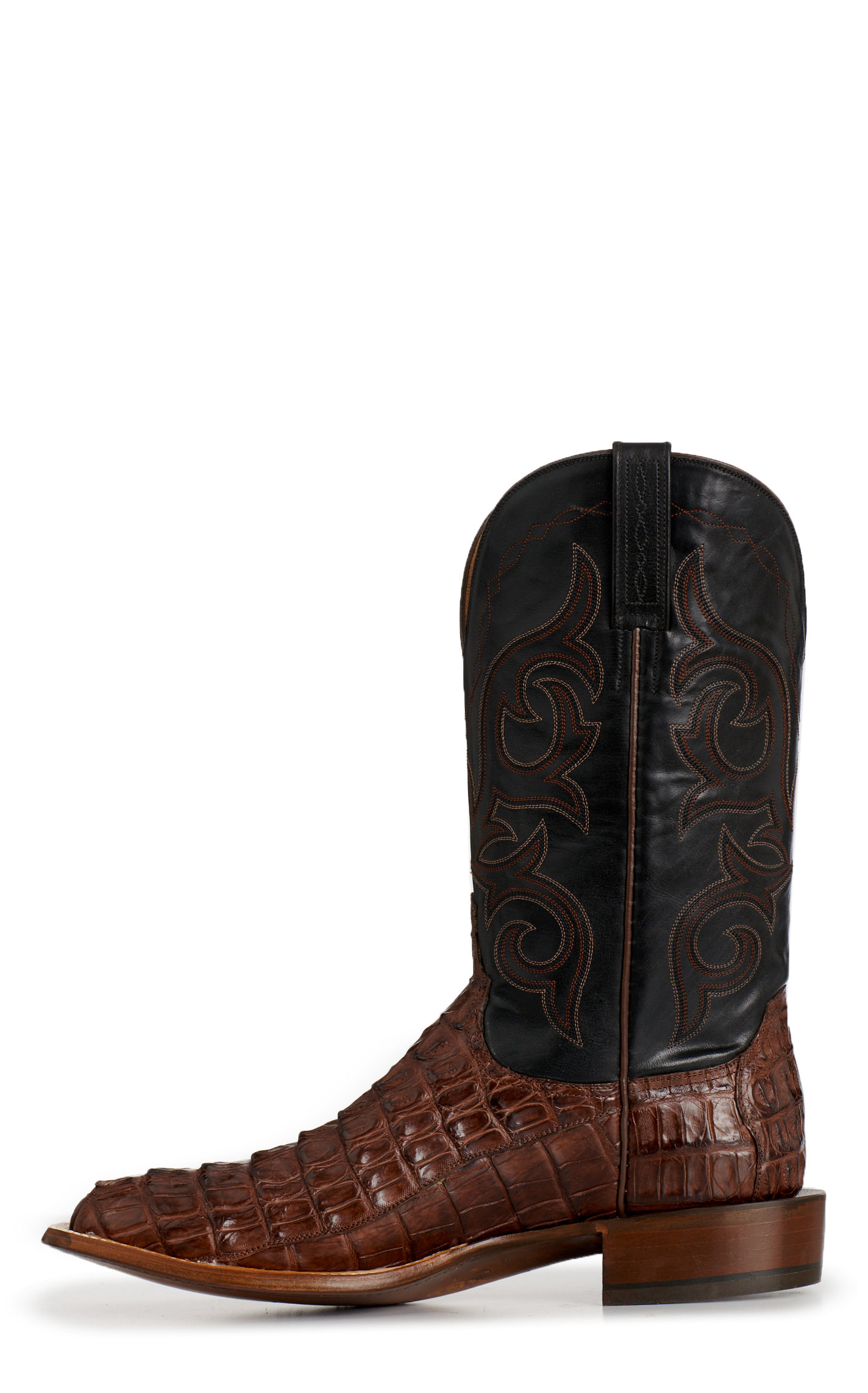 Lucchese Men's Burnt Umber Black Caiman Wide Square Toe Cowboy Boots - Image 1