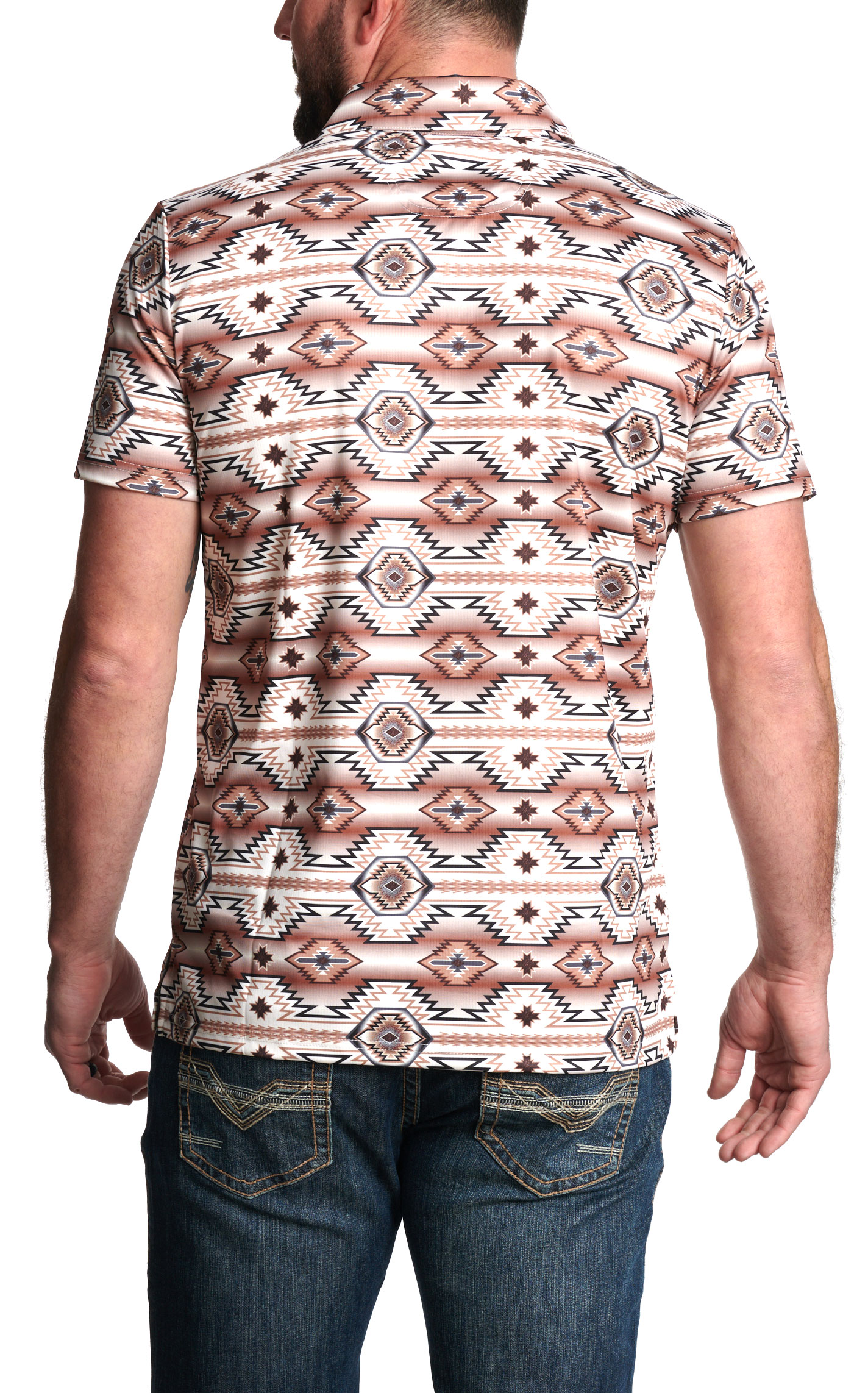 Rock & Roll Denim Men's Coffee & Chocolate Aztec Polo Shirt - Image 1