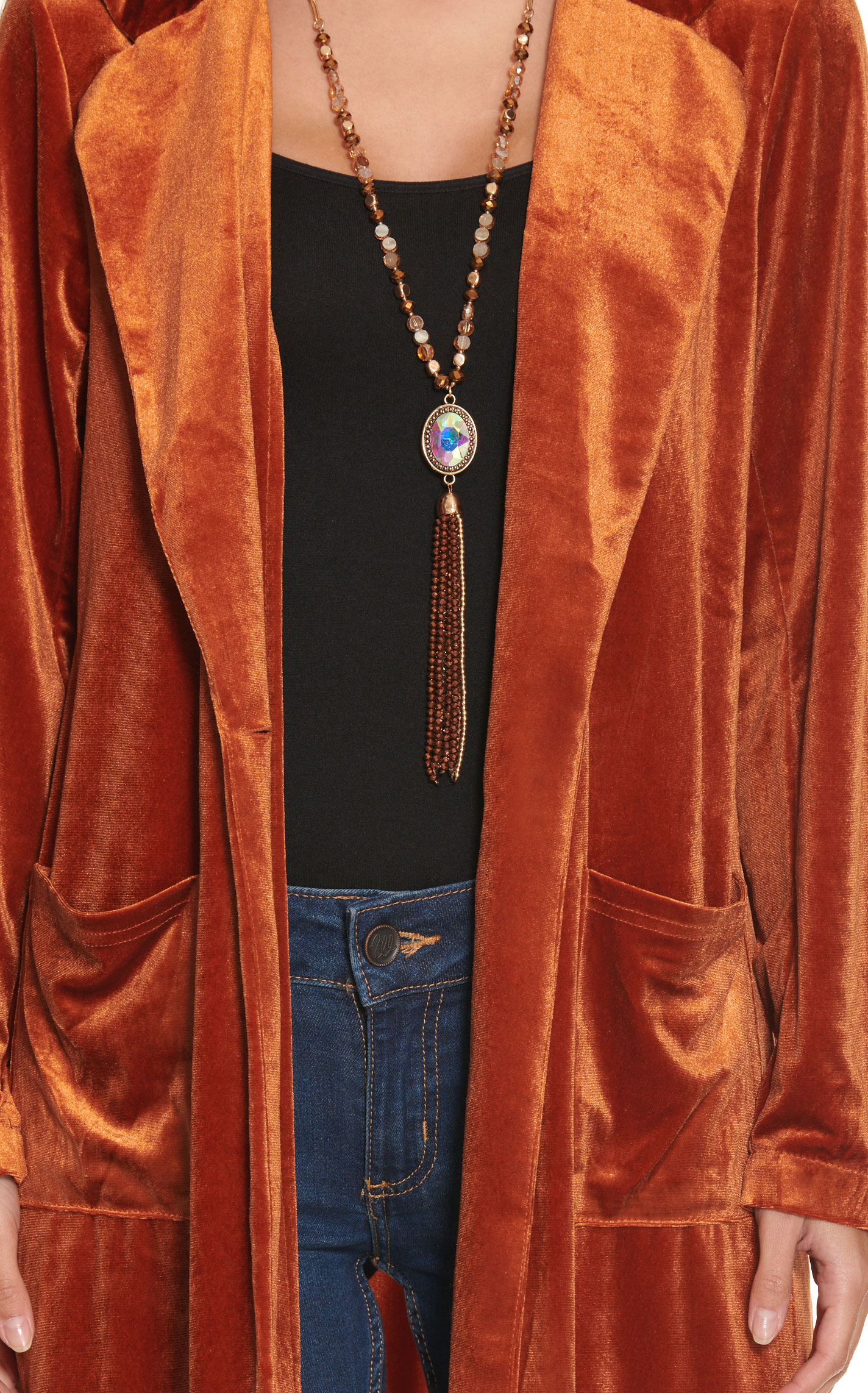 Grace & Emma Women's Rust Velvet Long Sleeve Duster - Image 1