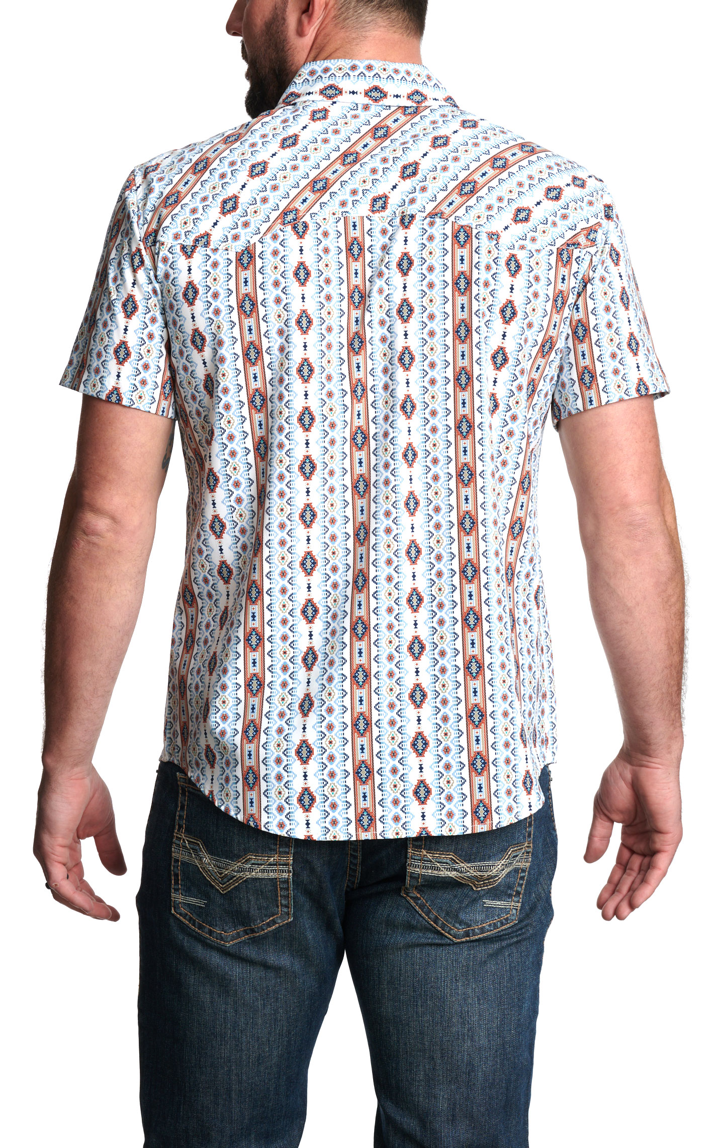 Panhandle Men's Performance Terracotta & Sky Aztec Print Western Shirt - Image 1
