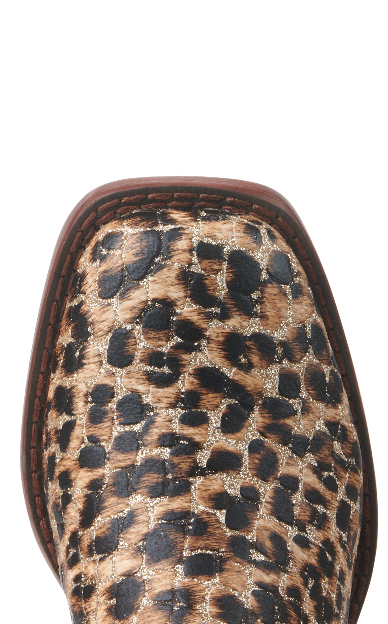 Roper Girl's Brown and Leopard with Gold Glitter Wide Square Toe Cowboy Boots - Image 1
