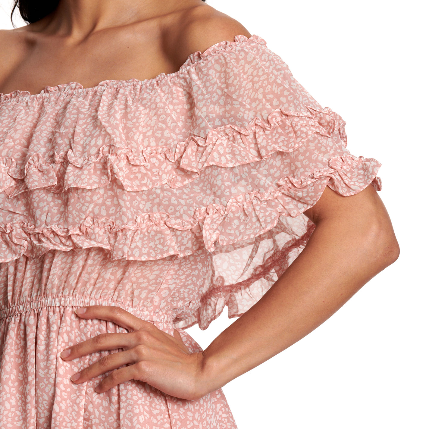 Blue B Women's Pale Pink Leopard Off Shoulder Dress - Image 1