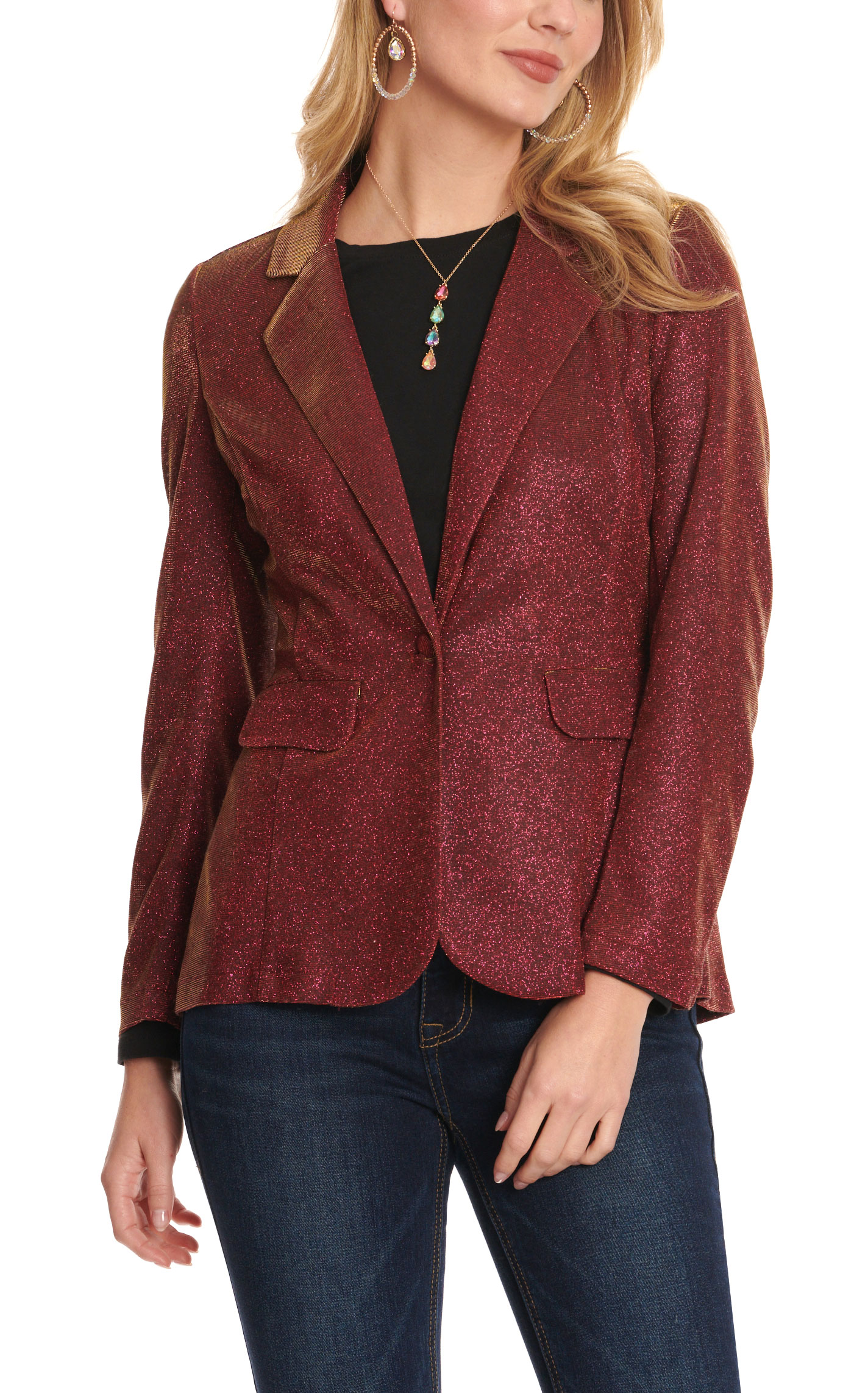 Rock & Roll Denim Red Iridescent Blazer Jacket - Image 1