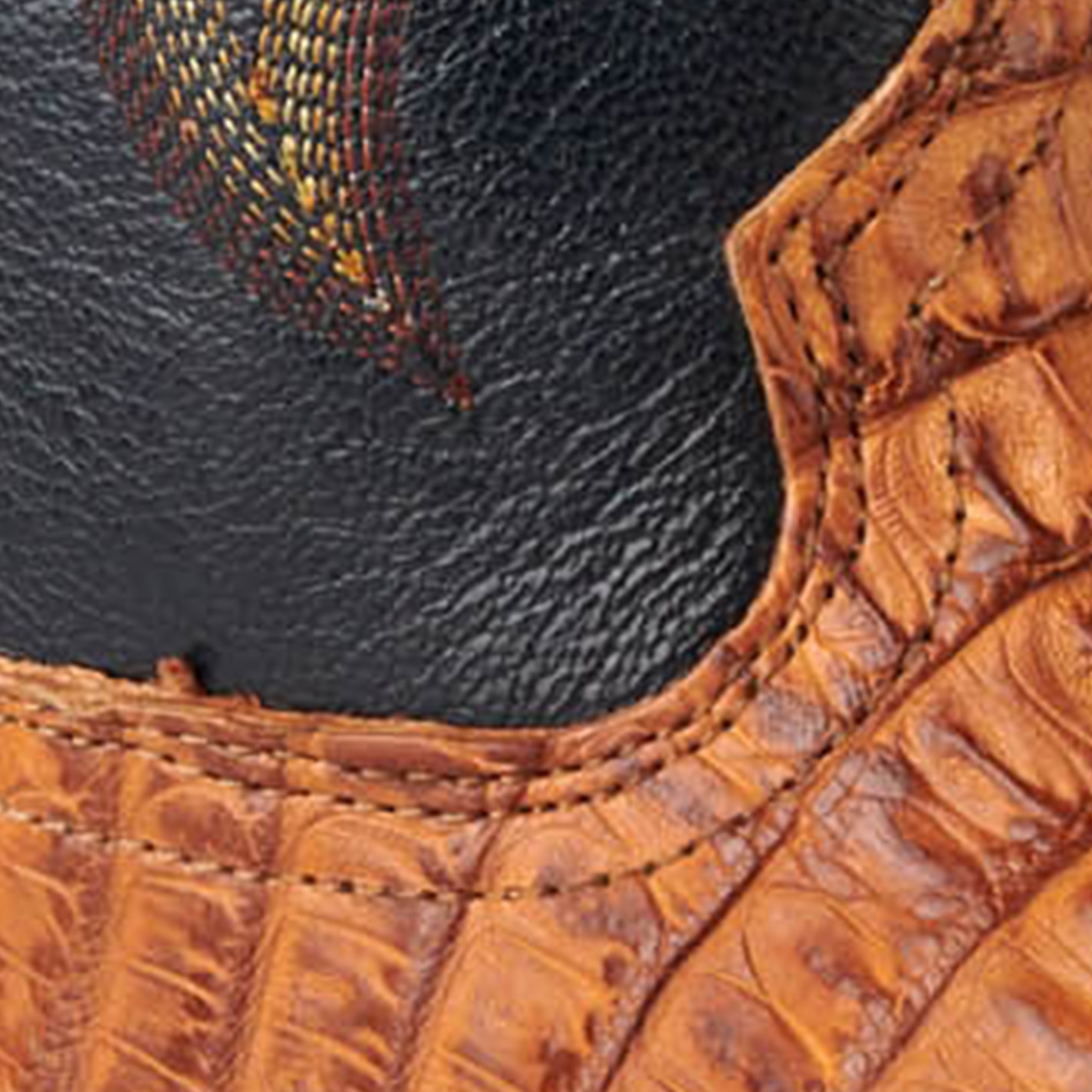 R. Watson Men's Saddle Hornback Caiman Tail and Navy Wide Square Toe Exotic Cowboy Boots - Image 1