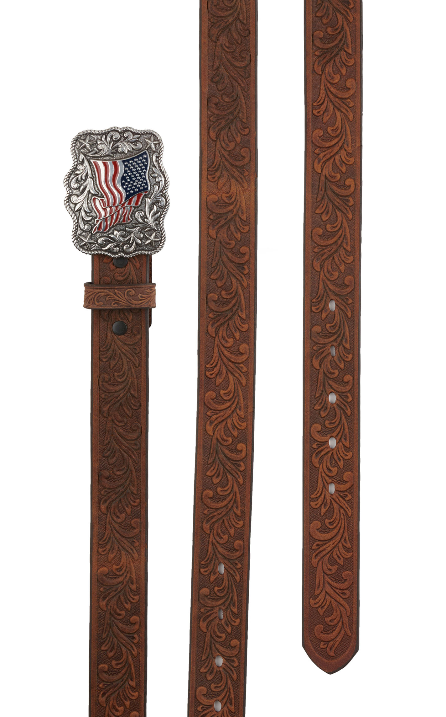 Justin Kids' American Pride Brown with Flag Buckle Western Belt - Image 1