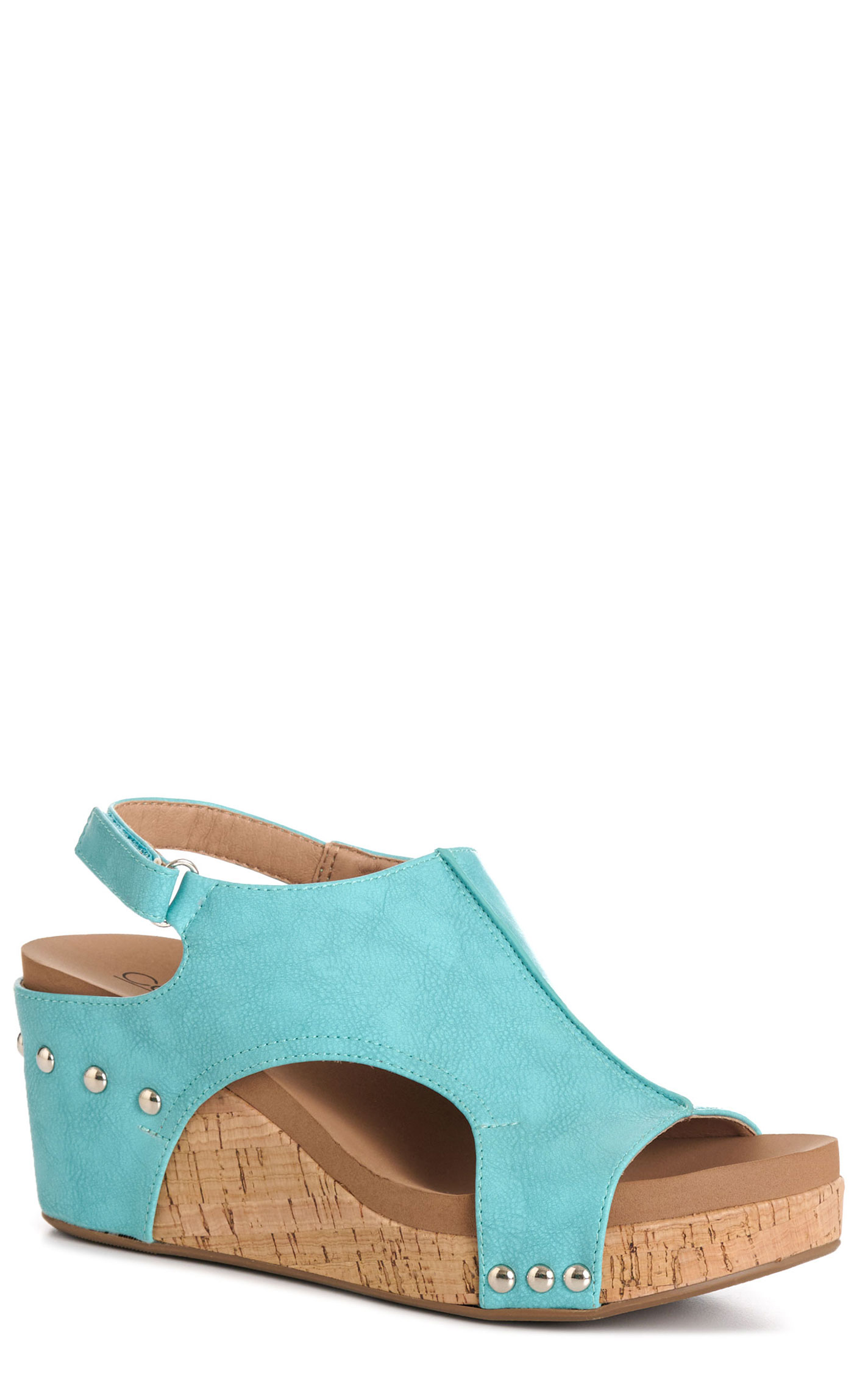 Corky's Women's Carley Teal Faux Leather Peep-Toe Wedge Sandal - Image 1