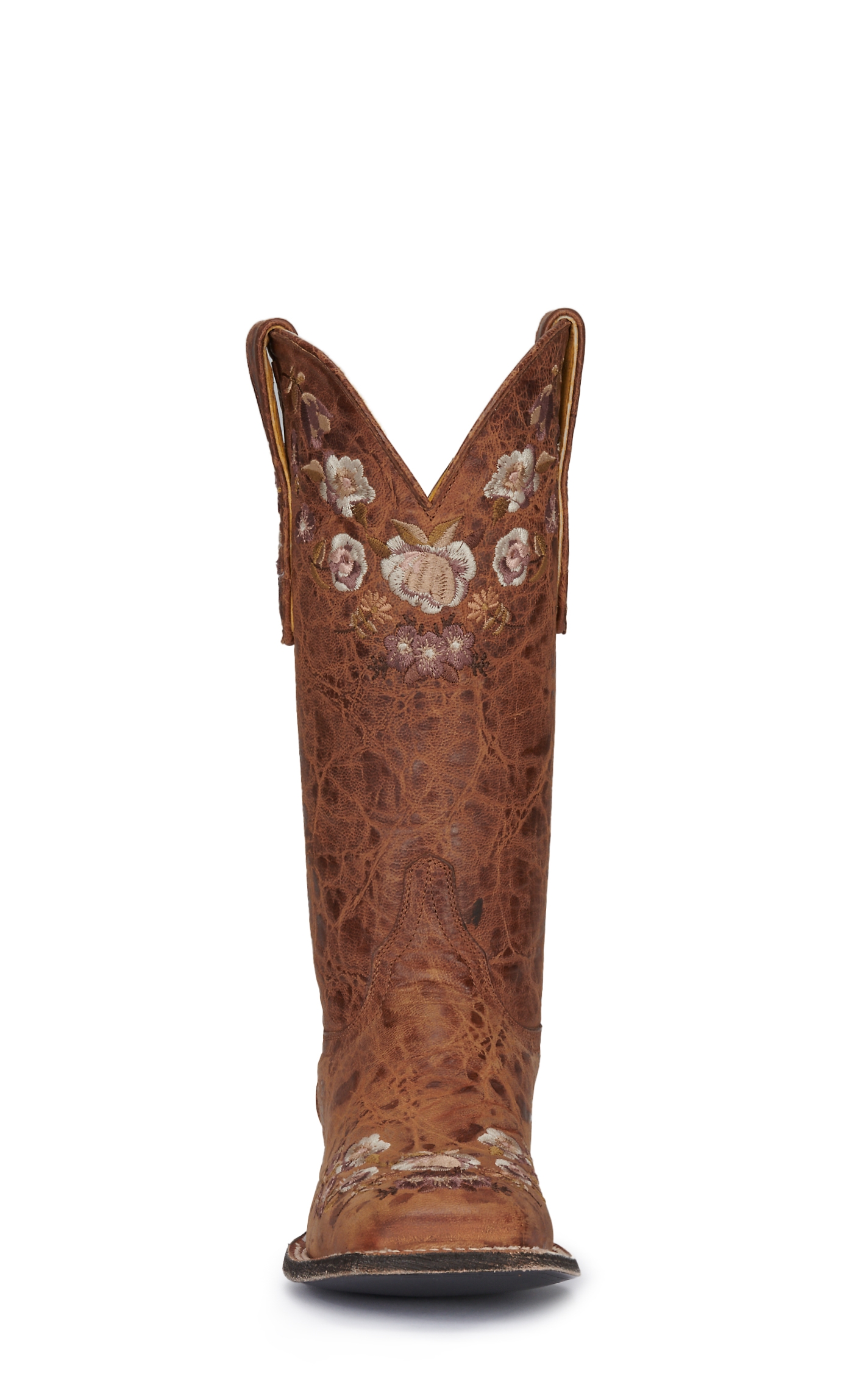 Cavender's Women's Weathered Tan with Floral Embroidery Square Toe Cowboy Boots - Image 1