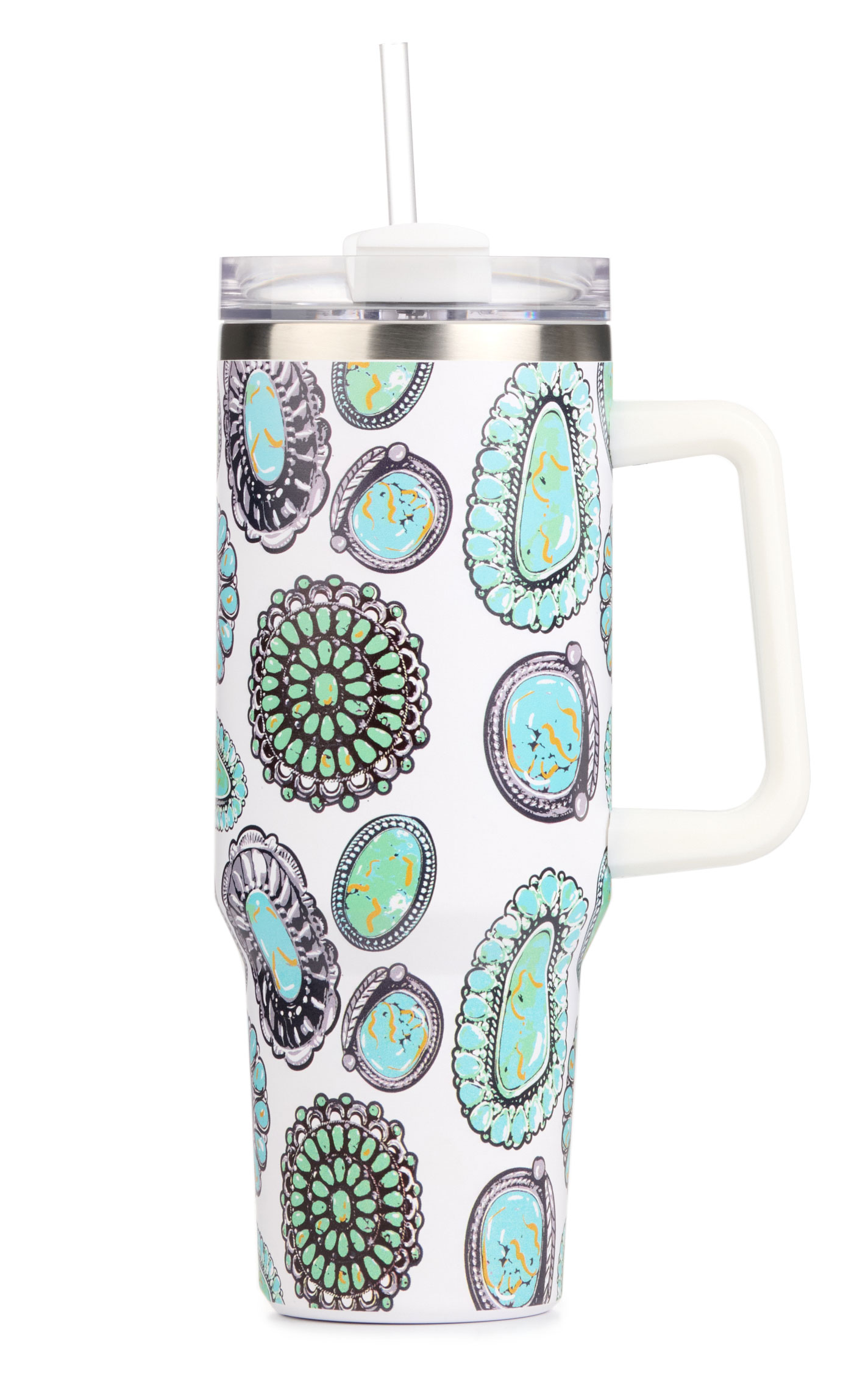 Girlie Girl Originals White & Concho 40 oz. Handled Morgan Tumbler - Image 1