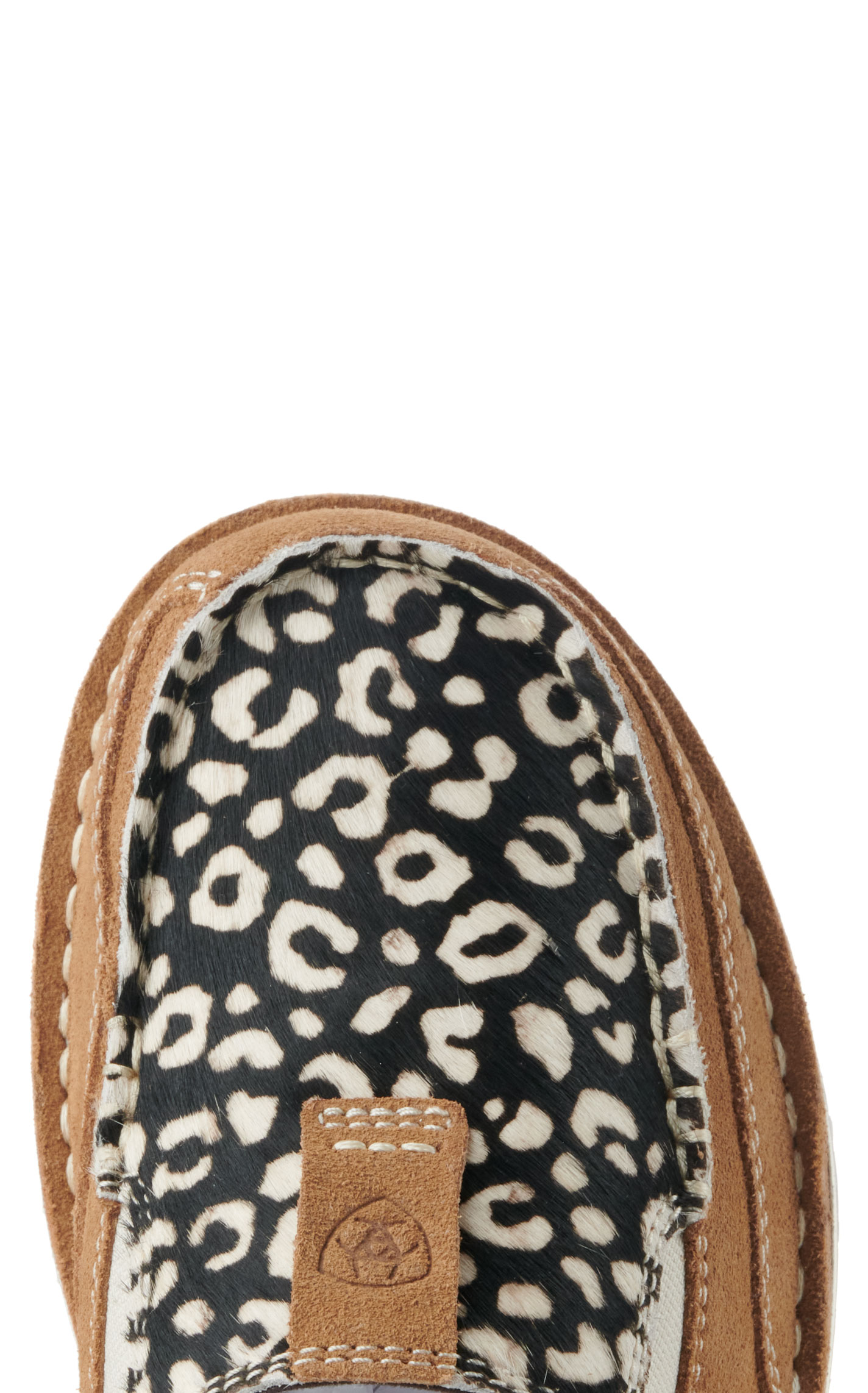 Ariat Ladies Cruiser Dark Tan Suede and Cheetah Print Hair Moc Toe Casual Shoes - Image 1