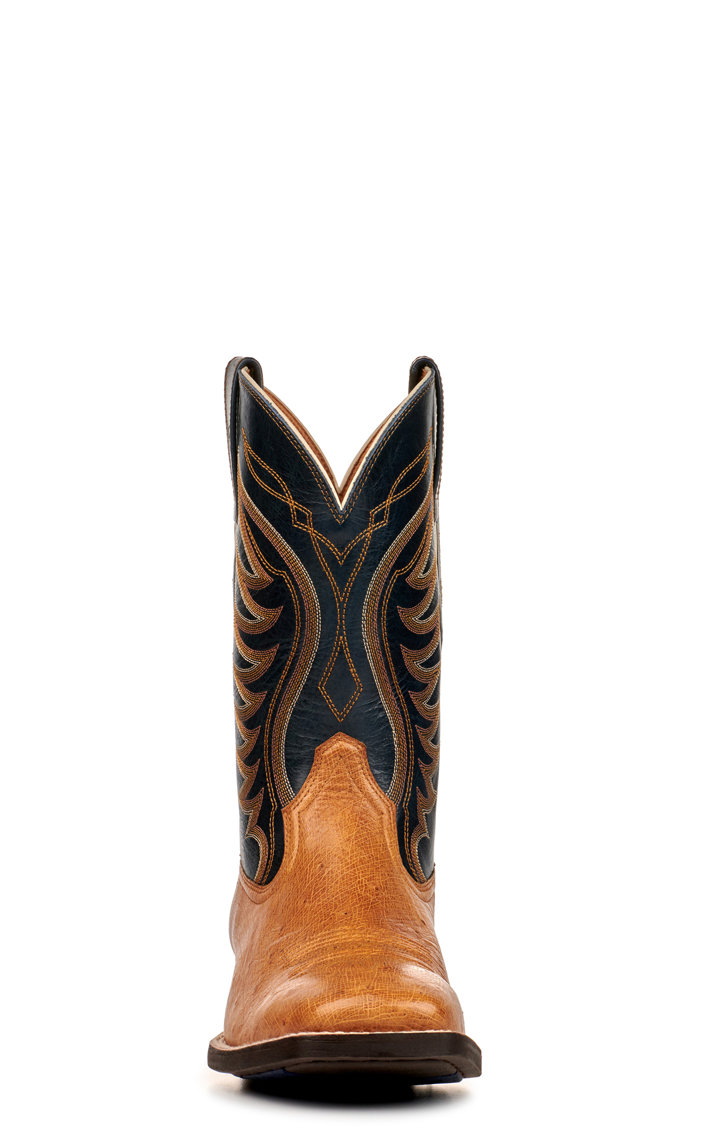 Ariat Men's Reckoning Antique Saddle Brown and Black Smooth Quill Ostrich Shock Shield Wide Square Toe Exotic Cowboy Boot - Image 1