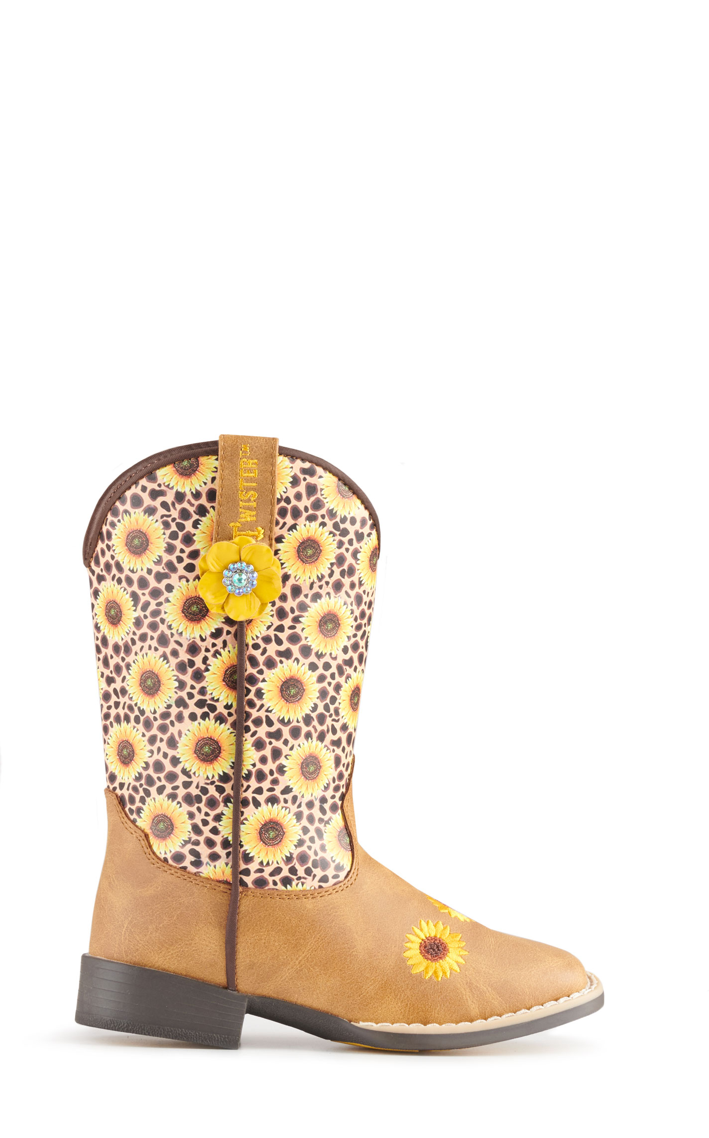 Twister Girls Sunnie Tan and Cheetah Sunflower Print Square Toe Cowboy Boots - Image 1