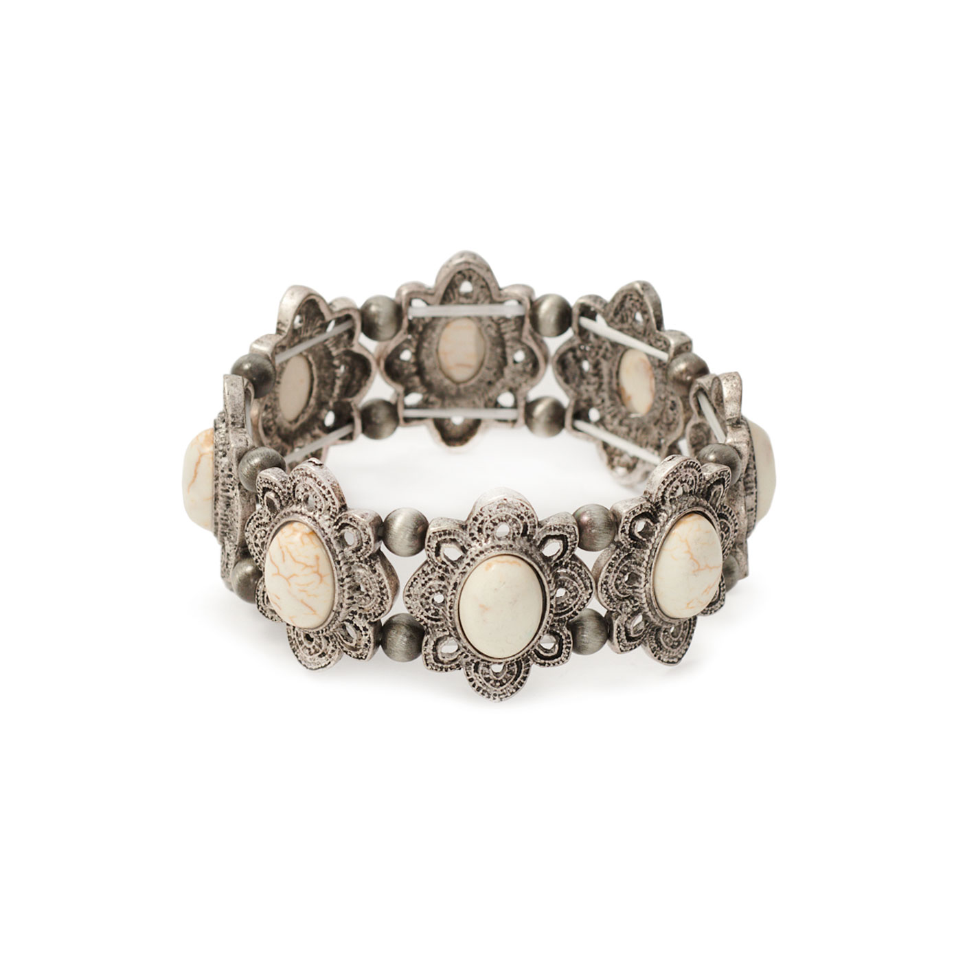 Rockin C Silver & Cream Ovals Stretch Bracelet - Image 1