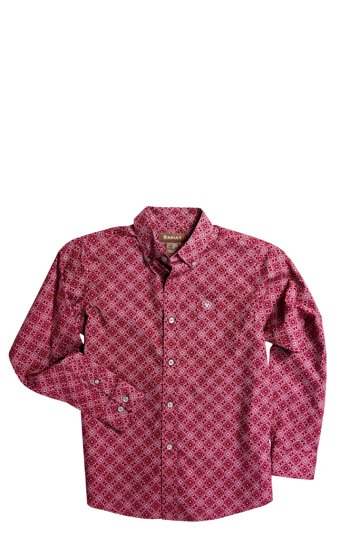 Ariat Boy's Wayatt Wine Gray & White Geo Print Western Shirt - Image 1