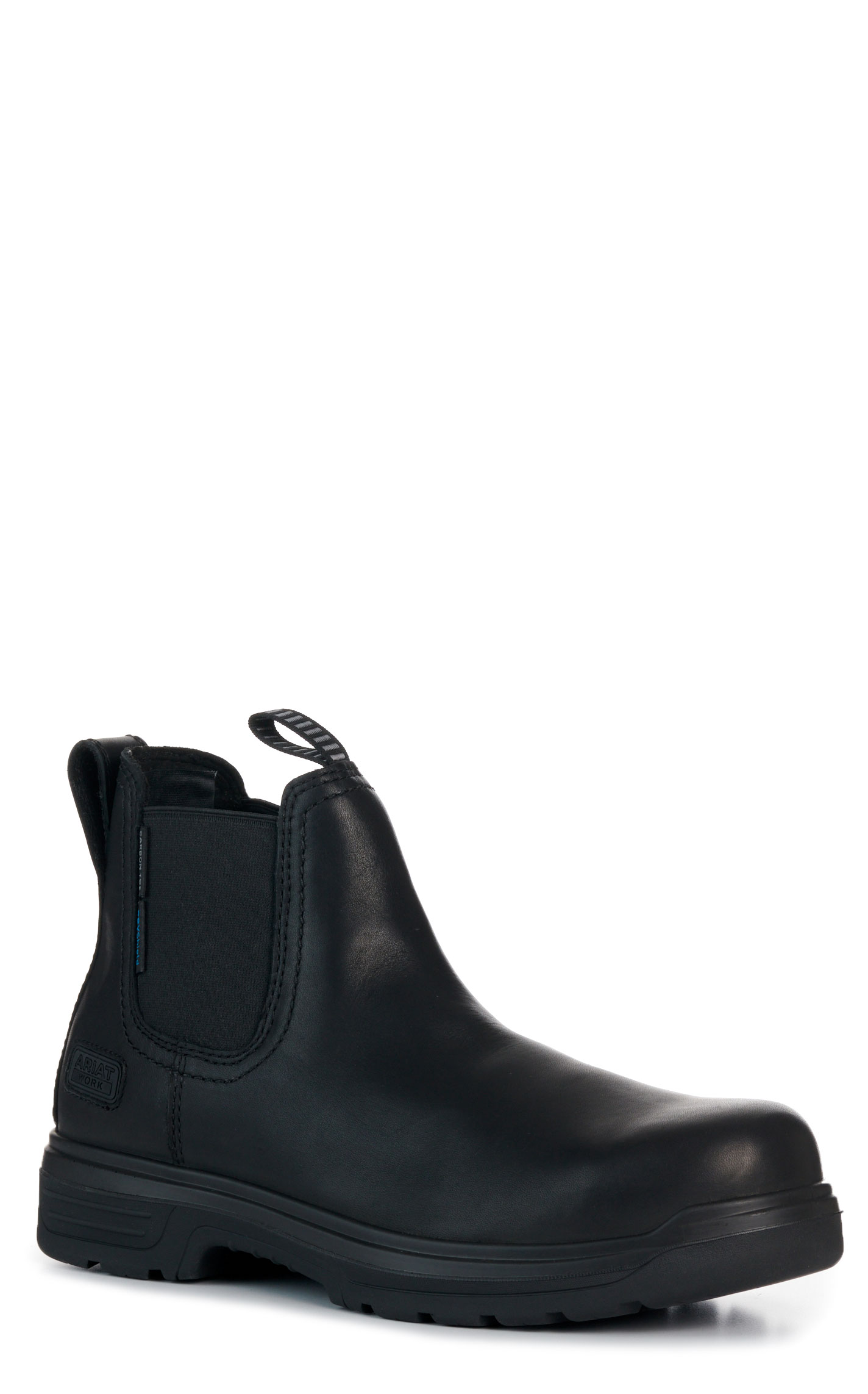 Ariat Men’s Turbo Black Waterproof Round Carbon Toe Chelsea Work Boots - Image 1