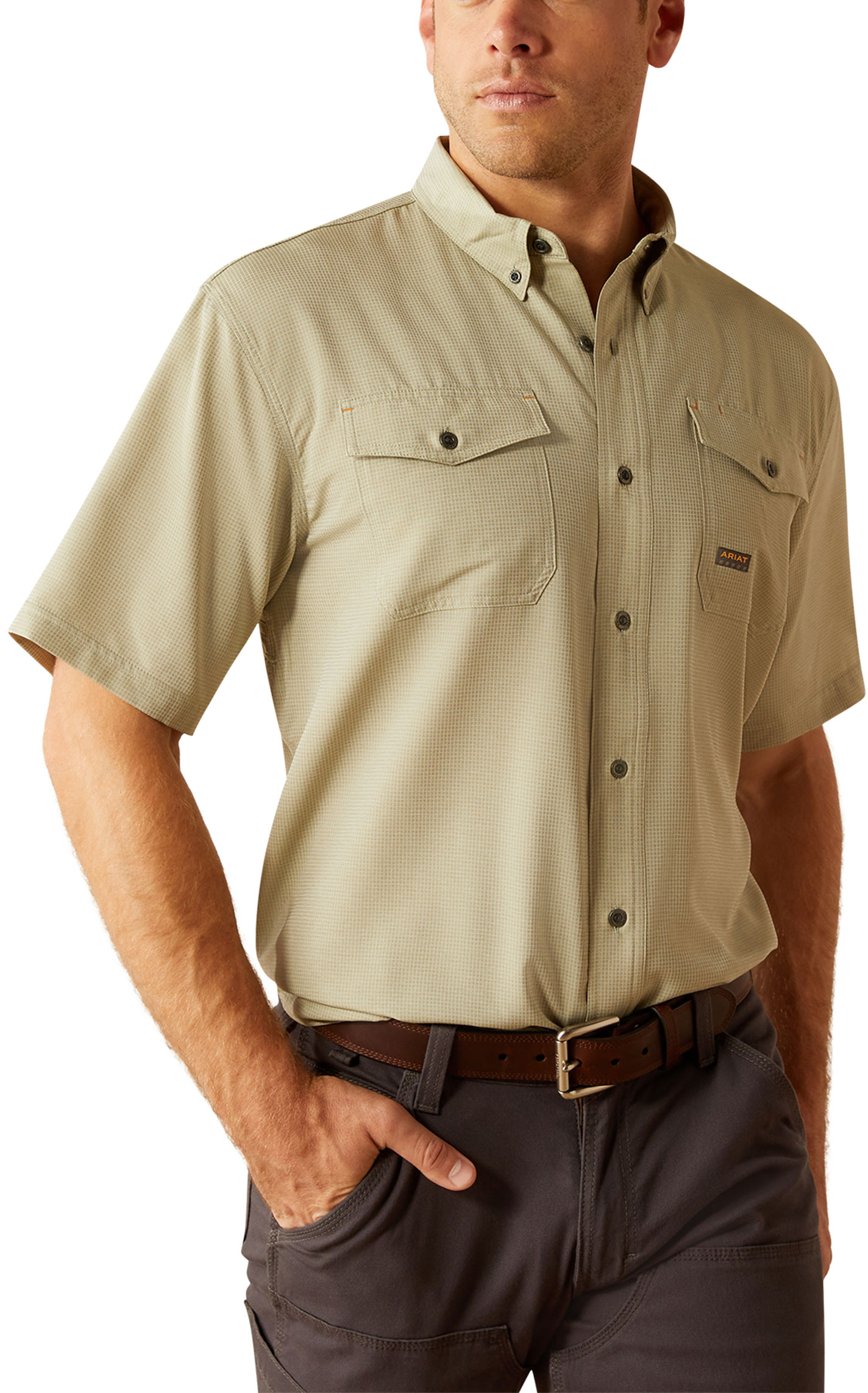 Ariat Men's Rebar VentTek Sage Check Print Vented Work Shirt - Image 4
